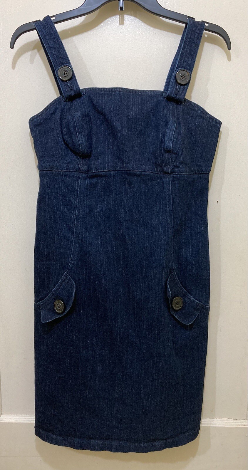 Vintage Overall Denim Dress Size 6 Dark Blue Wash Pockets Bianca Nygard Weekend