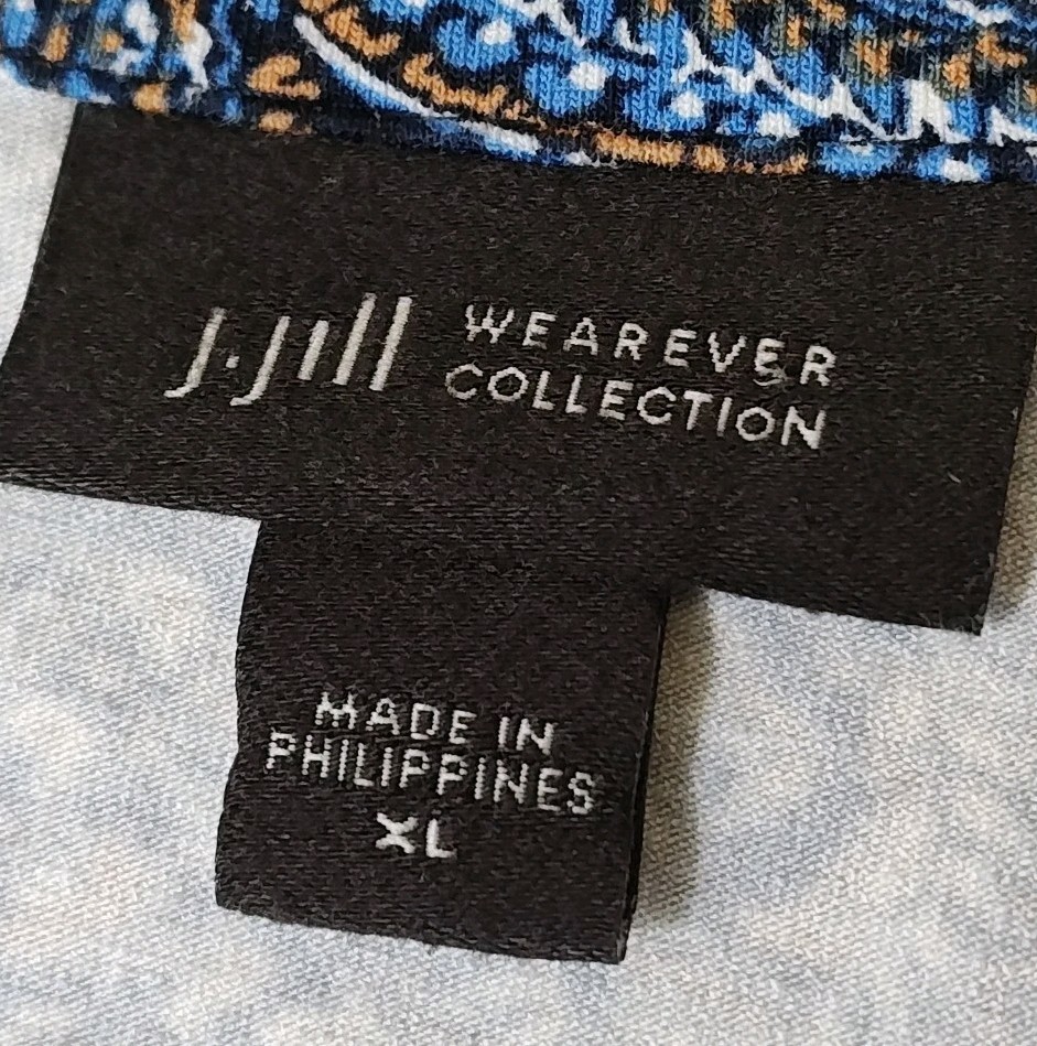 J Jill Border Print Maxi Dress XL Blue Paisley A-Line Side Slits Boho Coastal