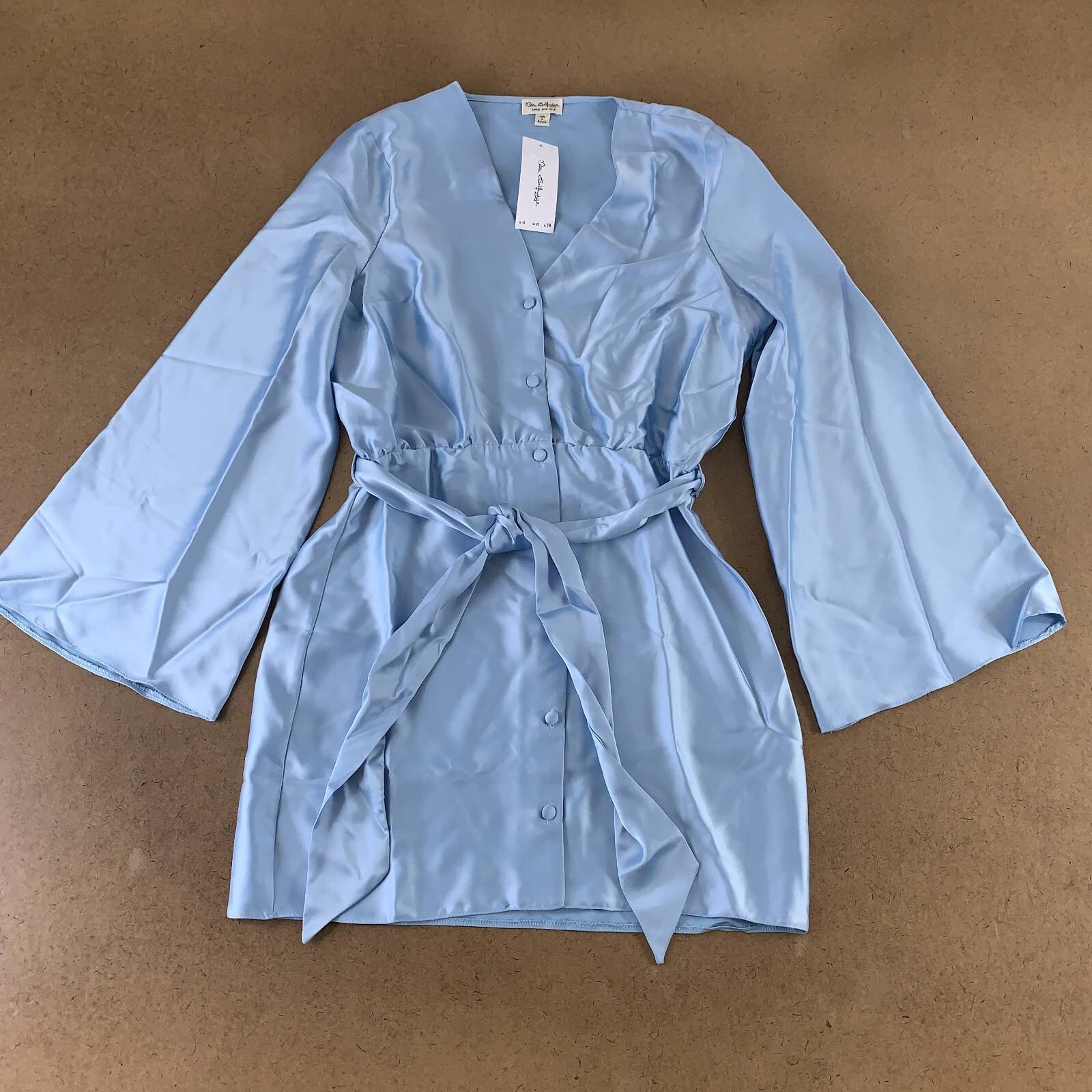 Miss Selfridge Womens Shirt Dress Blue Mini Belted V Neck Long Sleeve 10 New