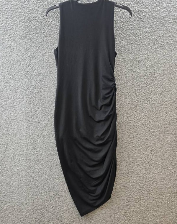 Kenneth Cole Sandra Side Ruched Asymmetric Hem Tank Dress Women’s S Black Solid