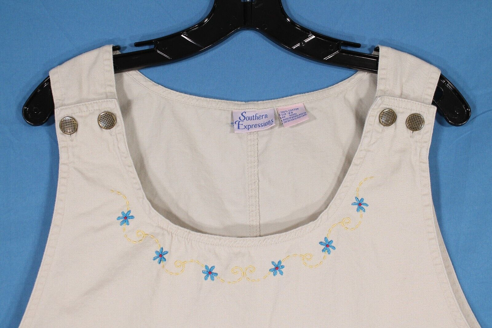 VTG SOUTHERN EXPRESSIONS Khaki Overall Jumper Dress Shift SLEEVELESS Pockets 2X