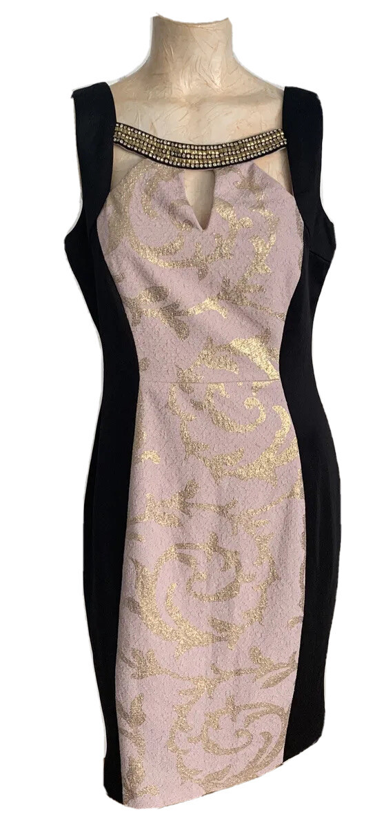 Women’s Jax Tan Black Gold Color block Dress Size 8 RN#58011