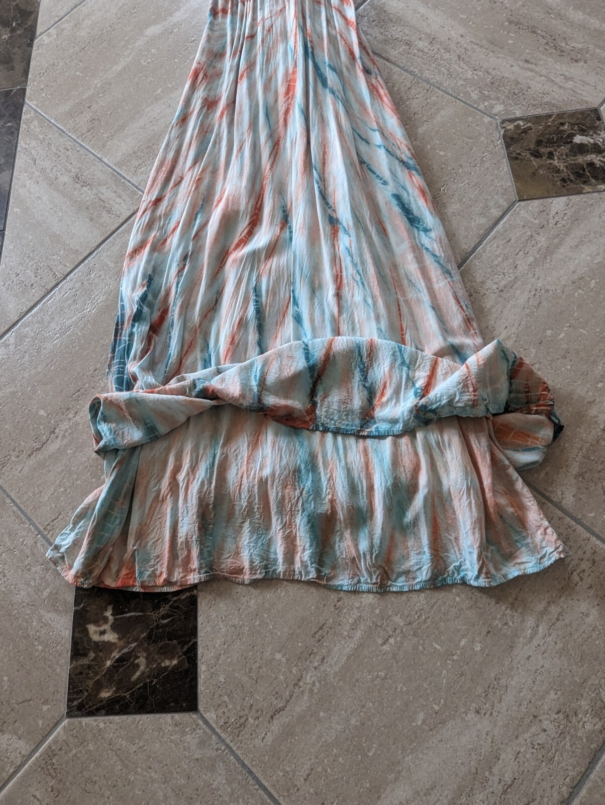 Hard Tail Twist Back Dress (S) Green Orange Tie Dye Maxi Cutout Breezy Flowy