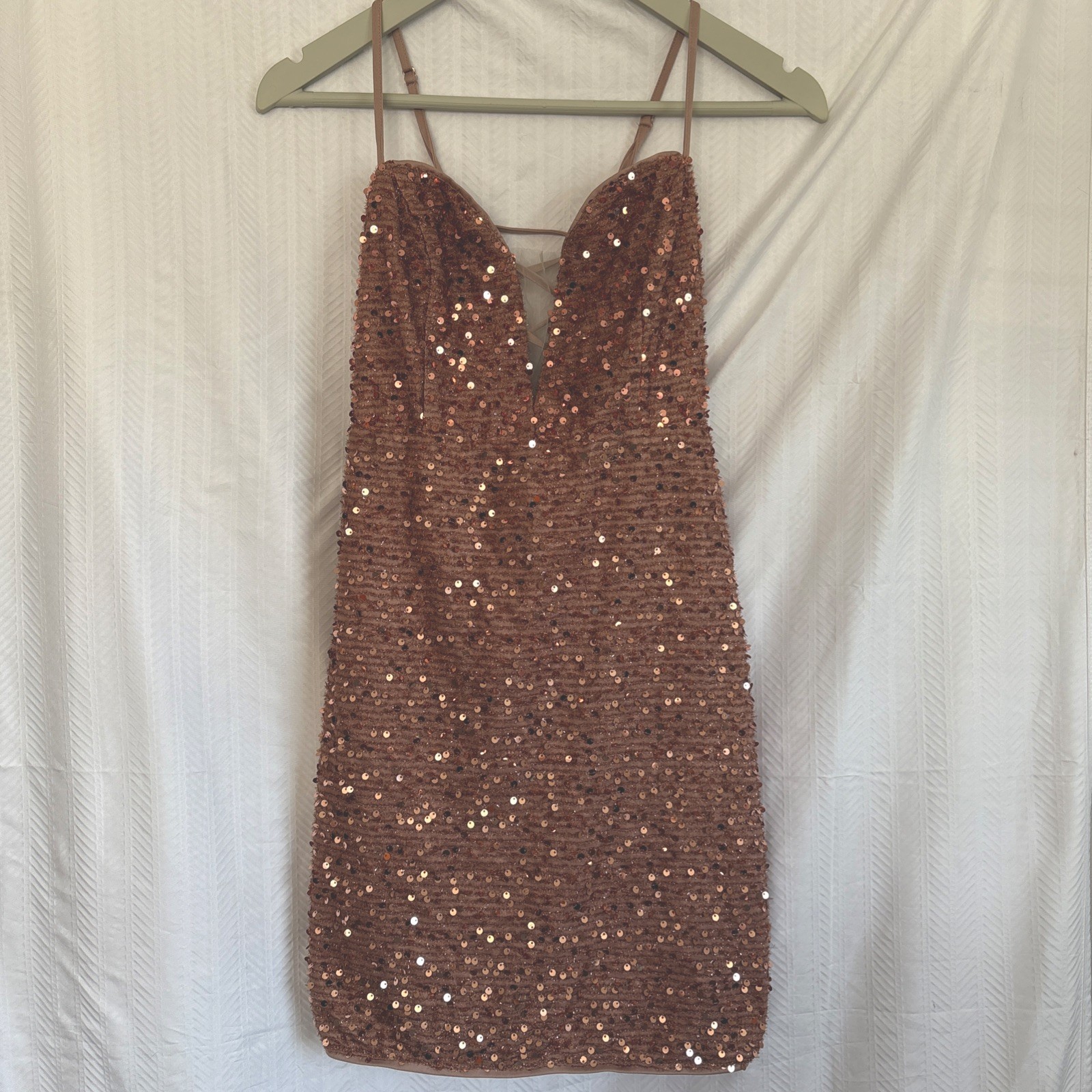 Short Homecoming medium Cocktail Party mauve/rose gold sequin Dress Womens