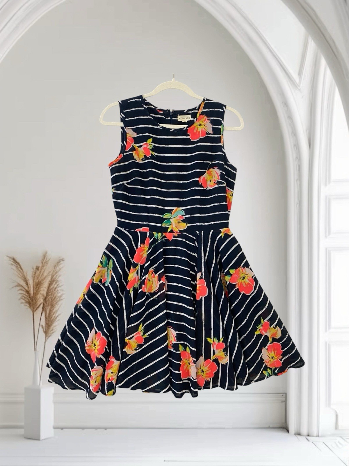 Maison Jules Floral Stripe Fit & Flare Mini Dress Women’s Juniors Size Small