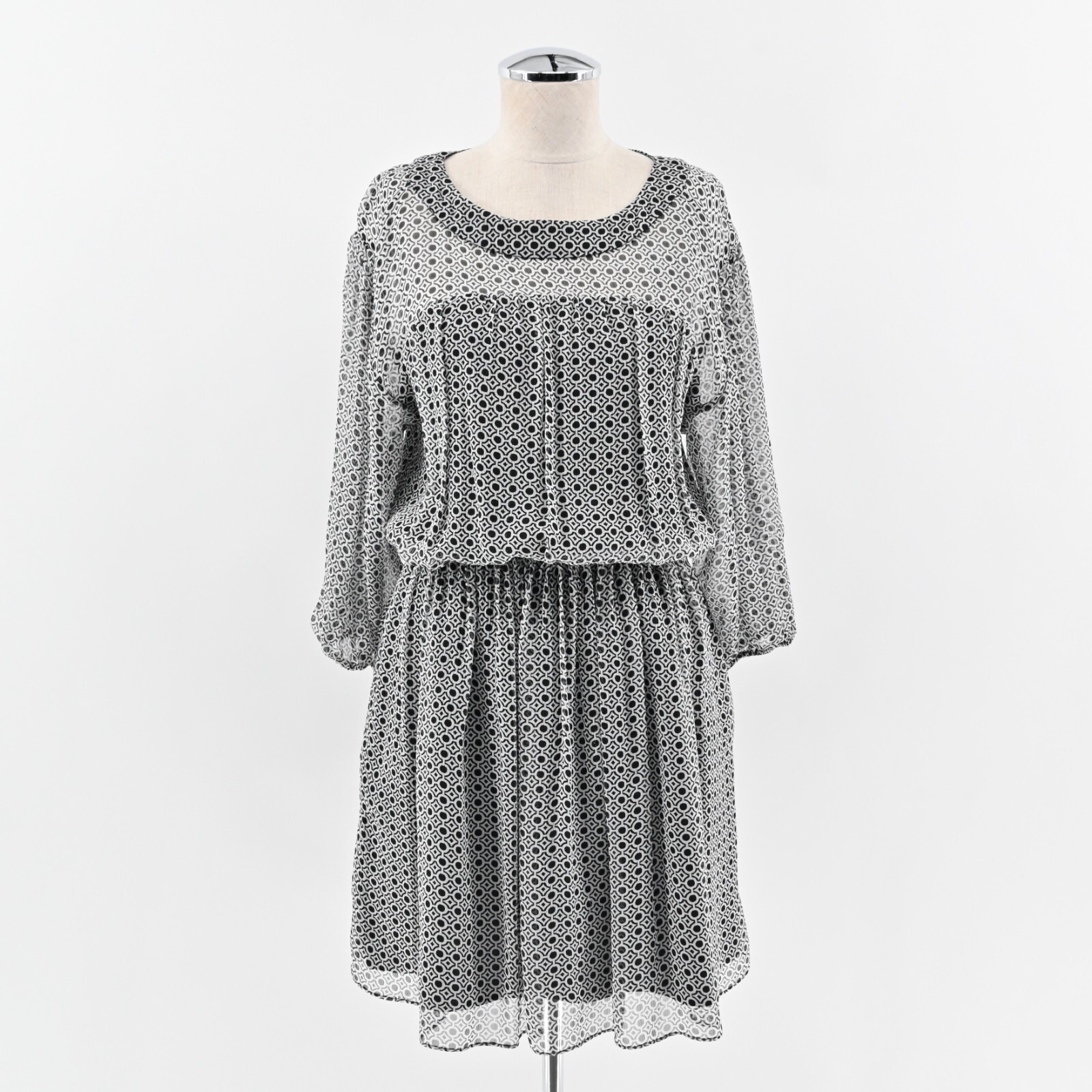JOIE Dress Sz S Andora Caviar Black White Dot Print Silk Chiffon Blouson Capsule