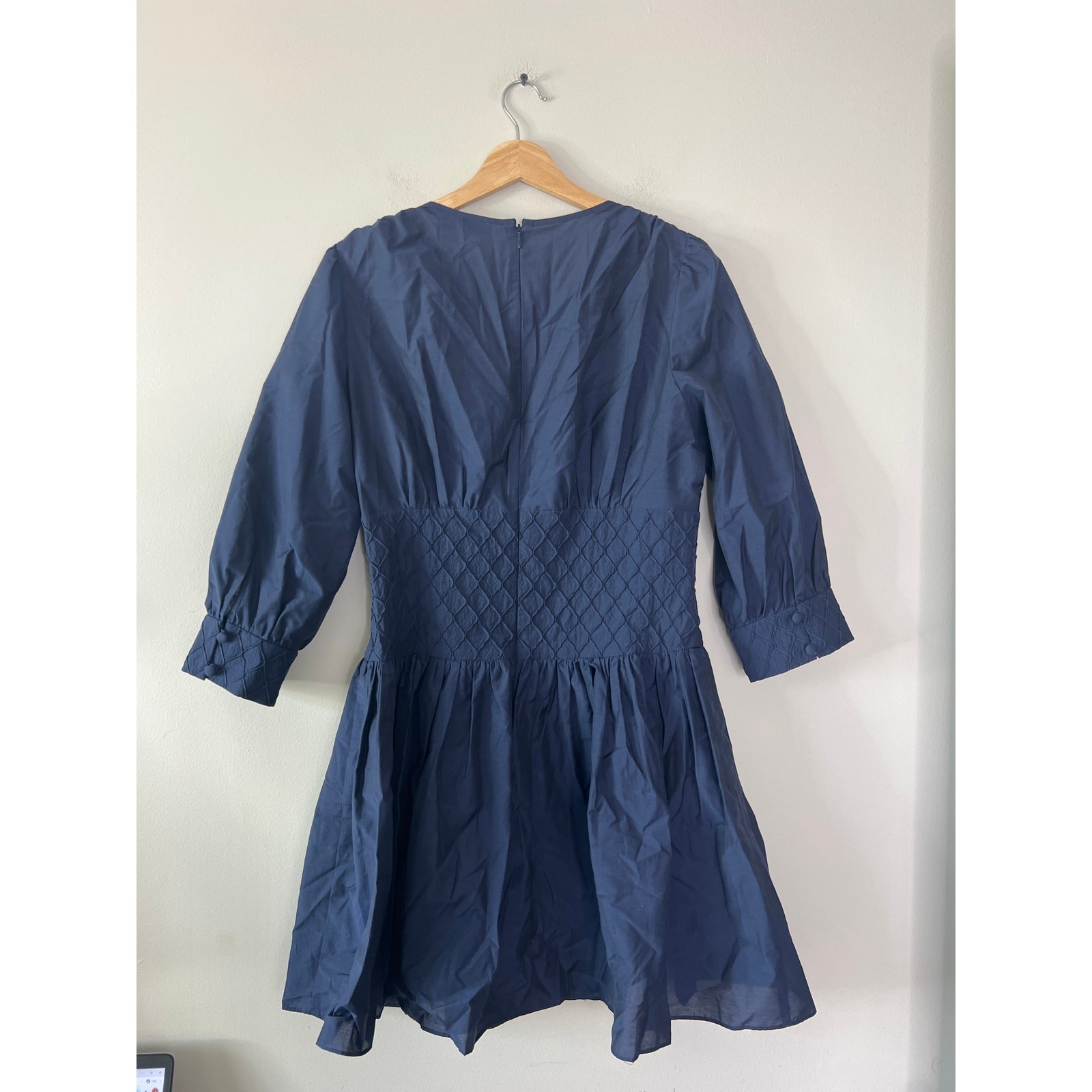 NEW Hunter Bell Siri Diamond Smocked Waist Split Neck Mini Dress Blue Size: 8