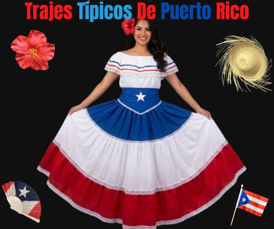 Puerto Rican Flag Skirt Set & Star Belt 3PC Traje Típico Jíbara Boricua Outfit
