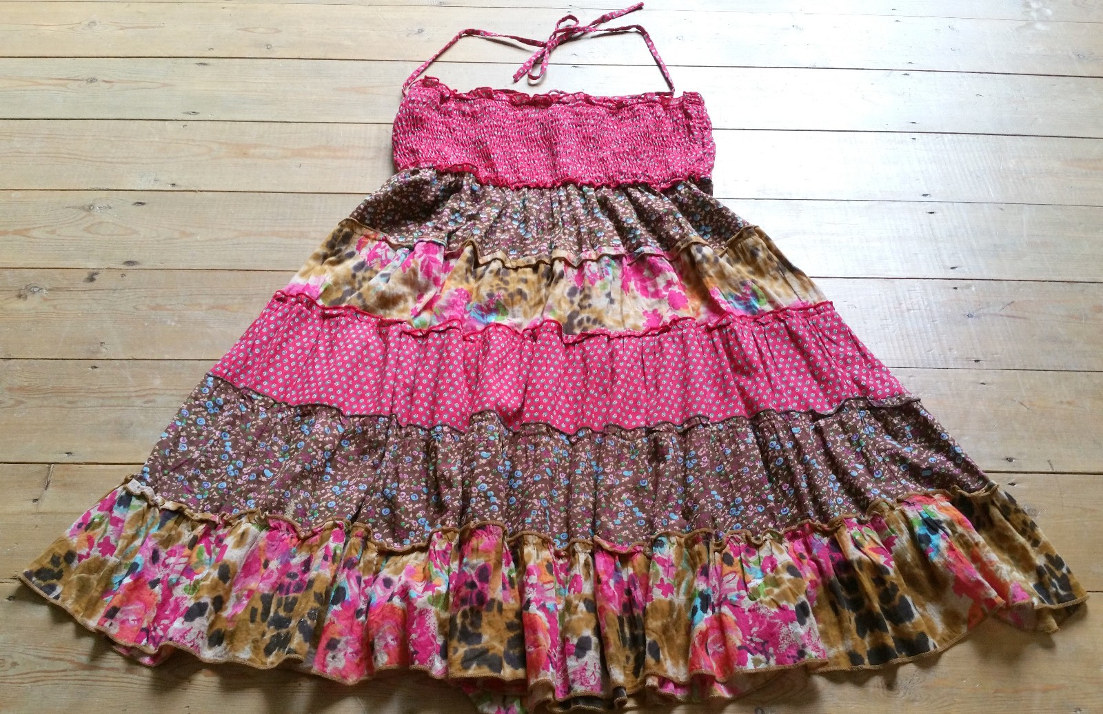 JFW Red Pink Brown Blue Green Purple Orange Cotton Dress, M Strapless or Tie VGC