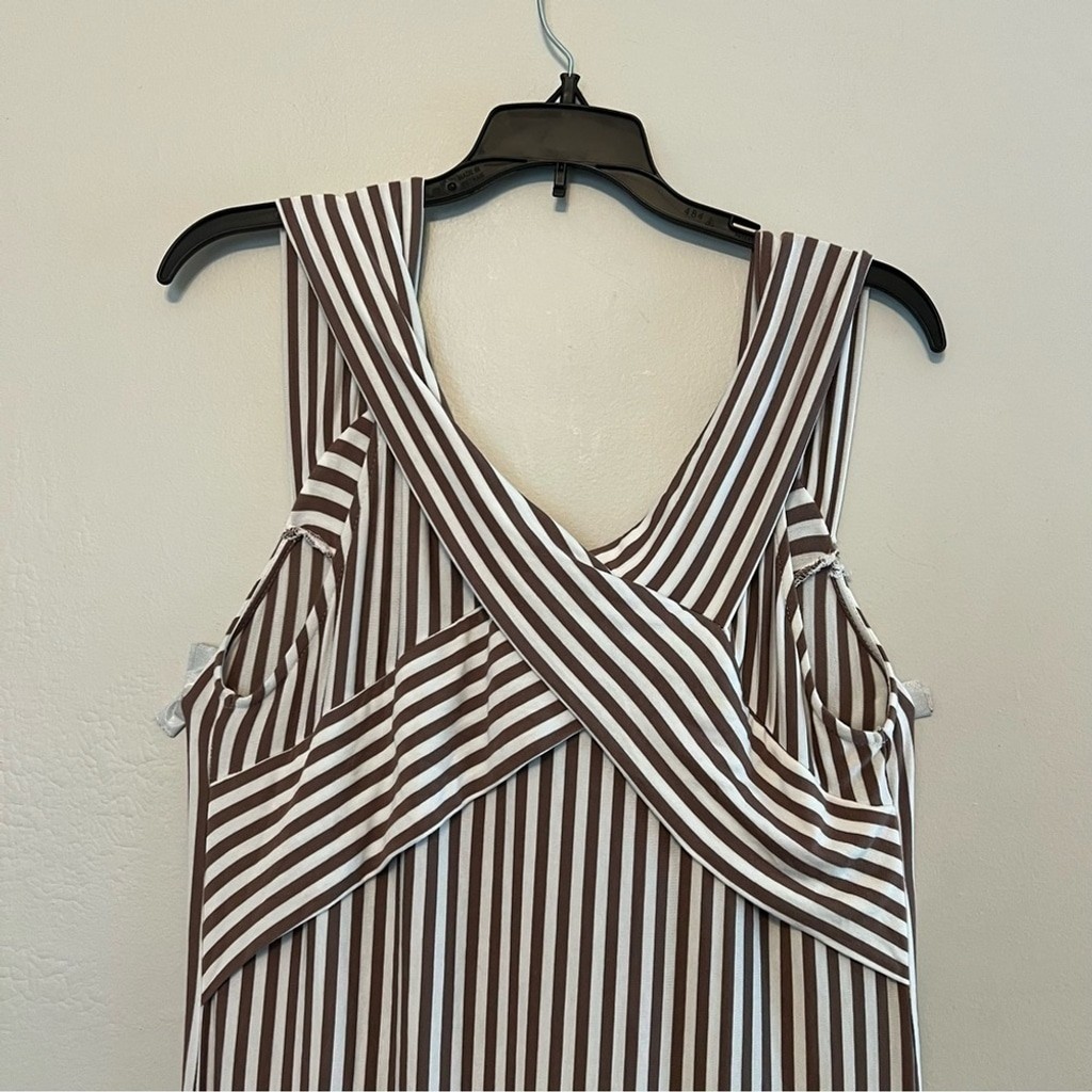 OSO Casuals Viscous Soft Stretchy Maxi Dress in Brown & White Striped Large