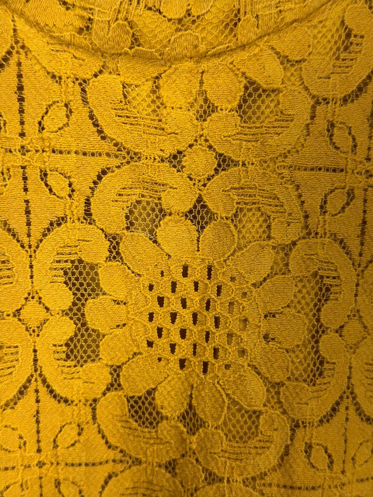 Forever 21 Crochet Floral Lace Mini Shift Dress S Yellow Boho Western Festival