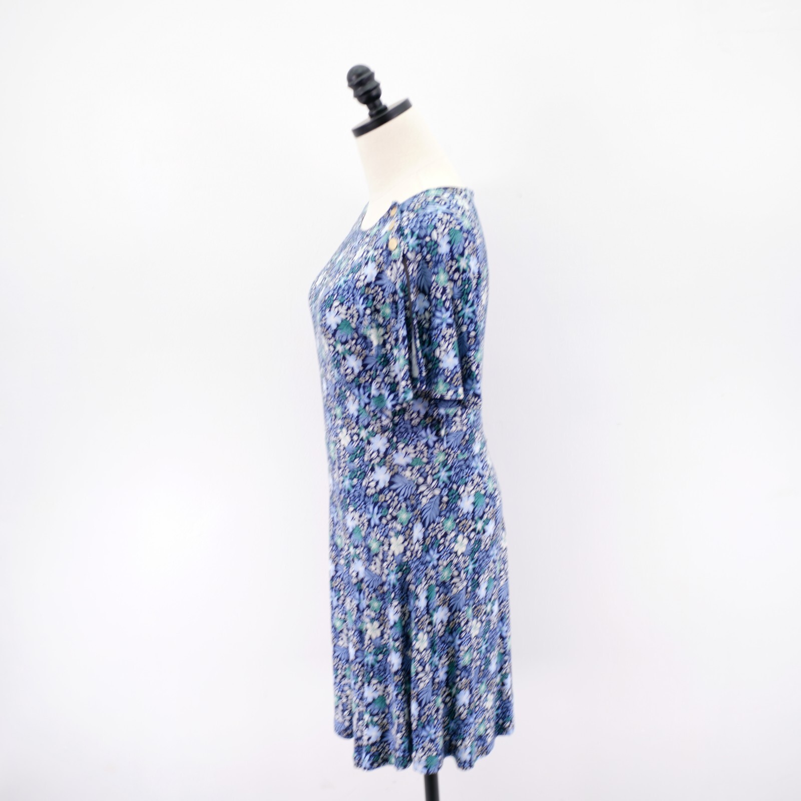 Ann Taylor Loft Blue Green Round Neck Flutter Split Short Sleeve Sleeve Dress 2