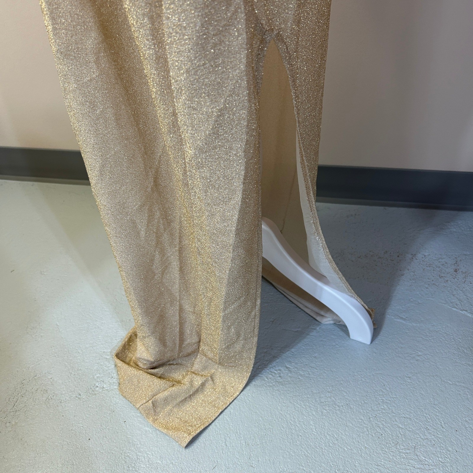 Gold Metallic One Shoulder Maxi Dress Side Slit Shimmer Gown XL Formal Gala Prom