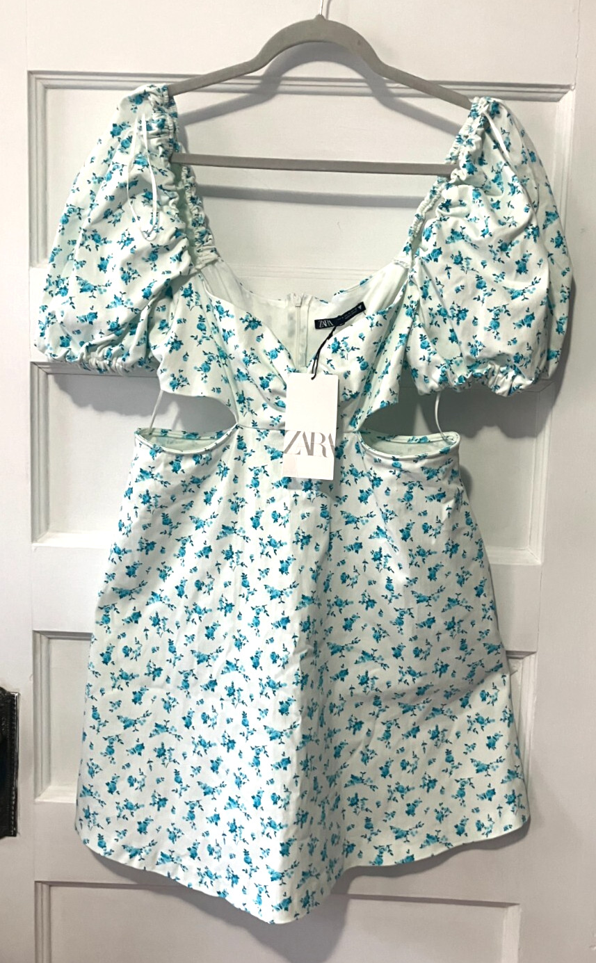 Zara Cut Out Dress NEW Sz XL Coquette Girlie Milkmaid Girl Summer Ditsy Chintz