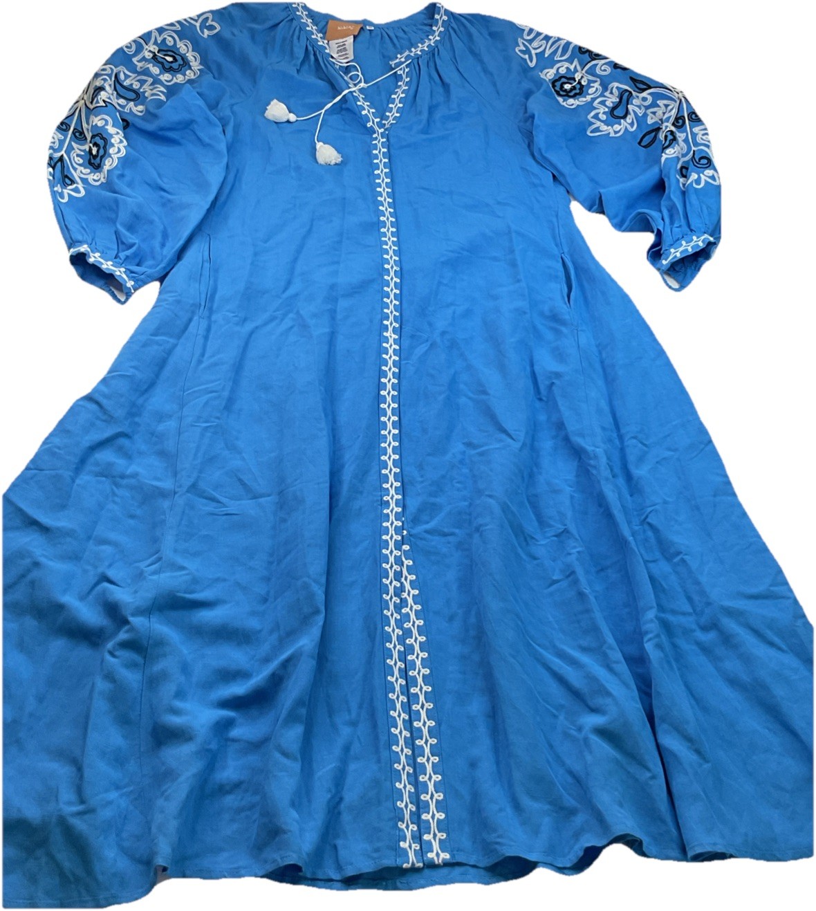 March11 Dress Women Sz XS Boho Ukrainian Maxi Eleven Embroidered Pockets Linen