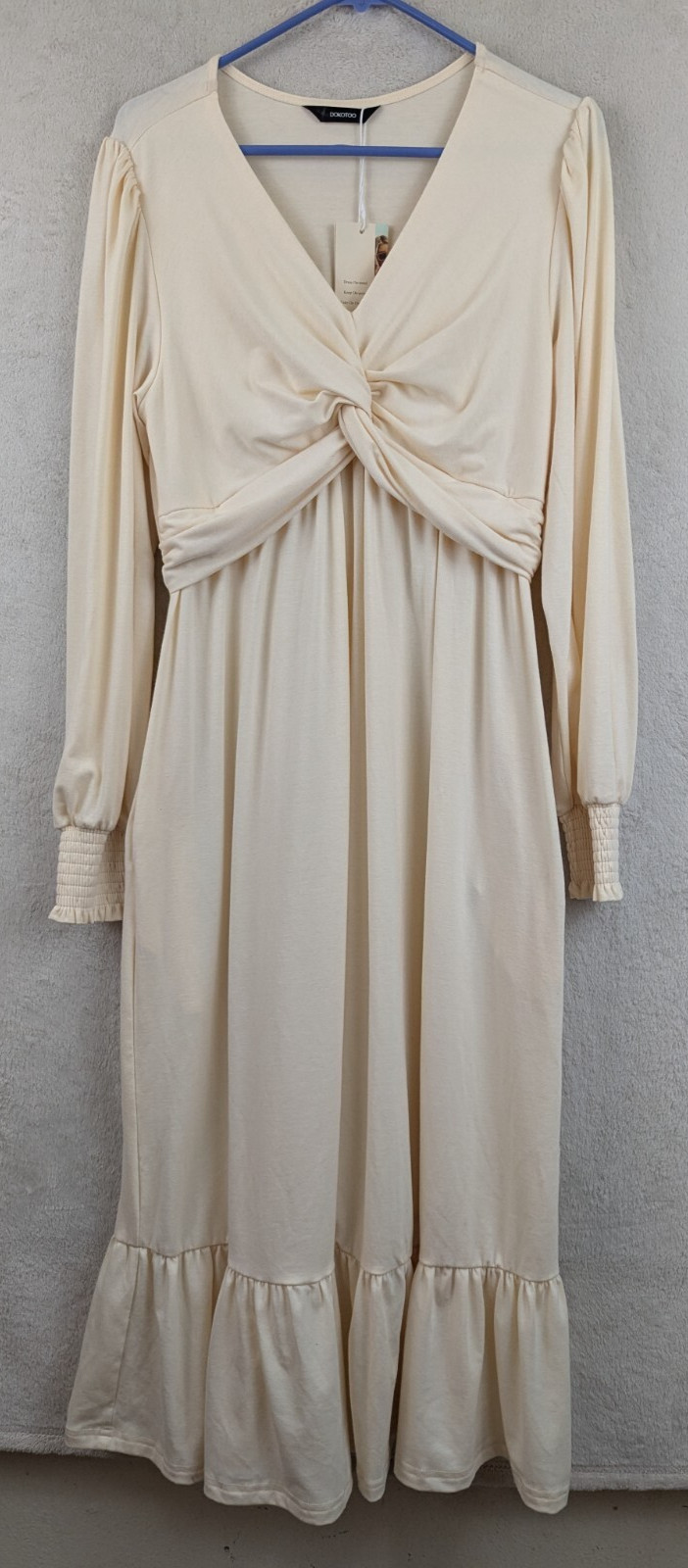DOKOTOO SZ M Maxi to Midi Dress knit faux wrap ruffle buttery ivory 0727