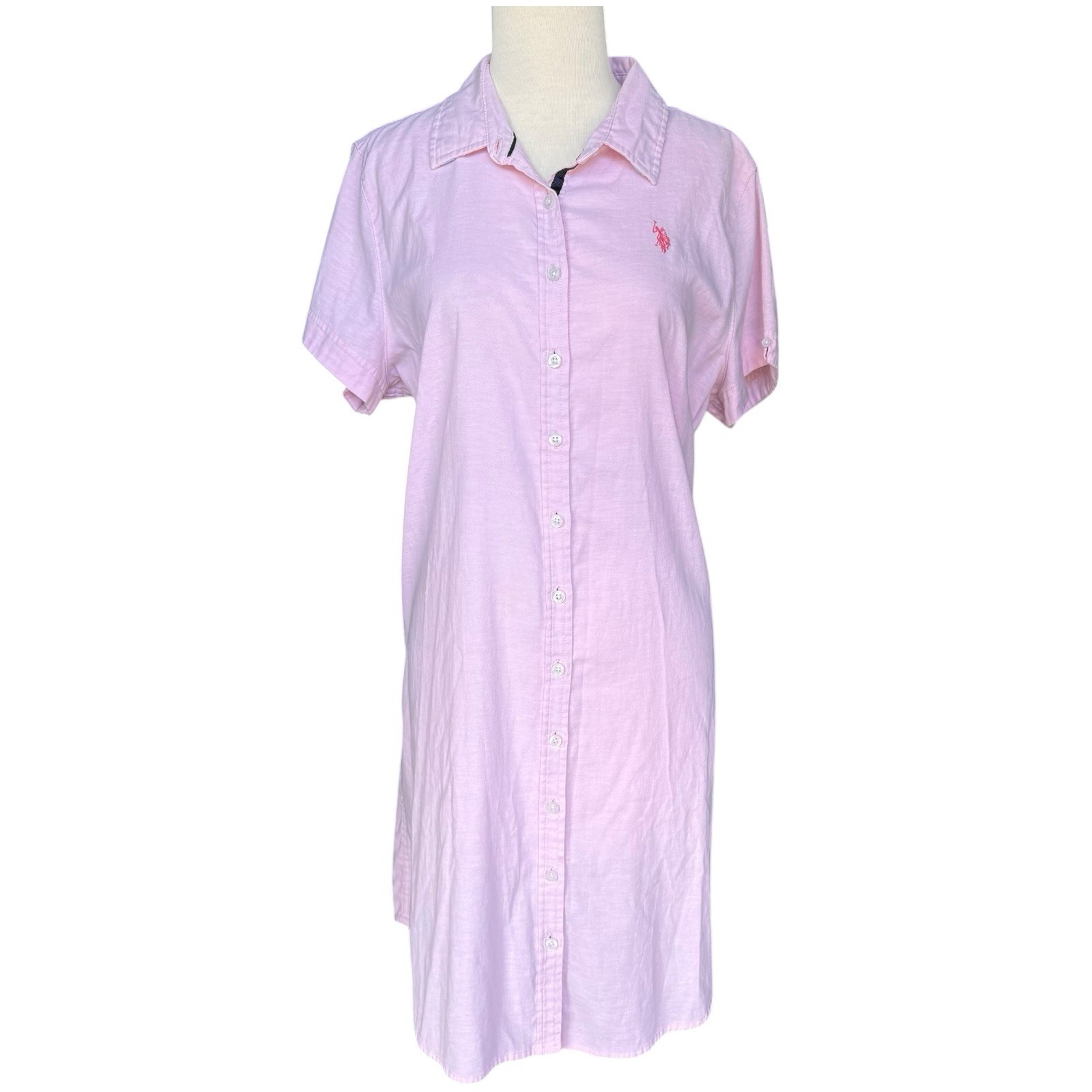 U.S. Polo Assn. Women’s XL Pink Short Sleeve Oxford Dress Preppy *MISSING BELT*
