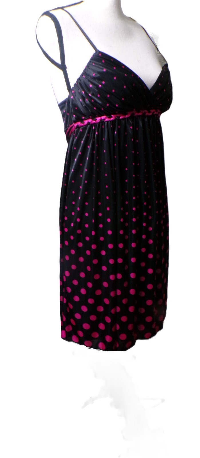 Y2k Ruby Rox Babydoll Mini Dress M Satin Black Pink Polk Dots Fairy Whimsigoth