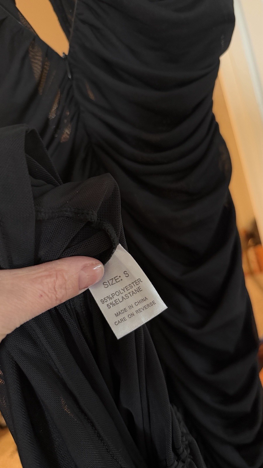 Women’s Black Ruched Mesh Cutout Maxi Dress Sheer Bodycon Evening Gown