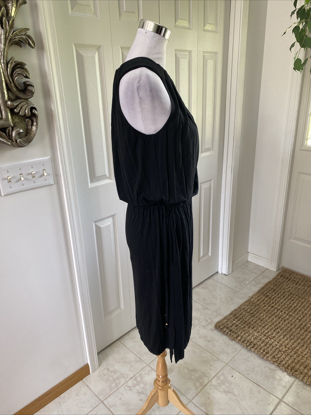 St John Black Jersey Knit Drawstring Sides Pocket Side Slit 6 NWOT