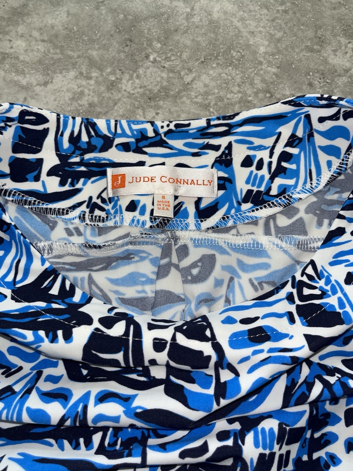 Jude Connally Short Sleeve Shift Mini Dress Stretch Cloth Blue Sail Boats New S