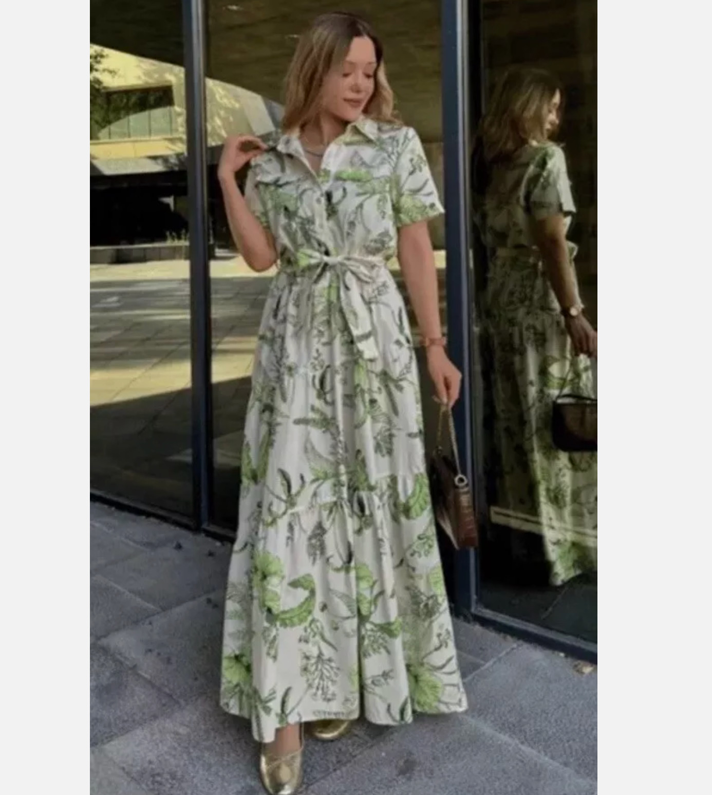 ZARA $109 BELTED FLORAL PRINT MAXI SHIRT DRESS ECRU GREEN 2183/058 XS S M L NWT