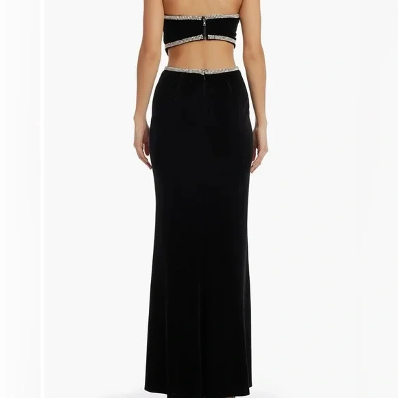 Dress The Population Black Ariana Cutout Strapless Velvet Gown Size Small $328
