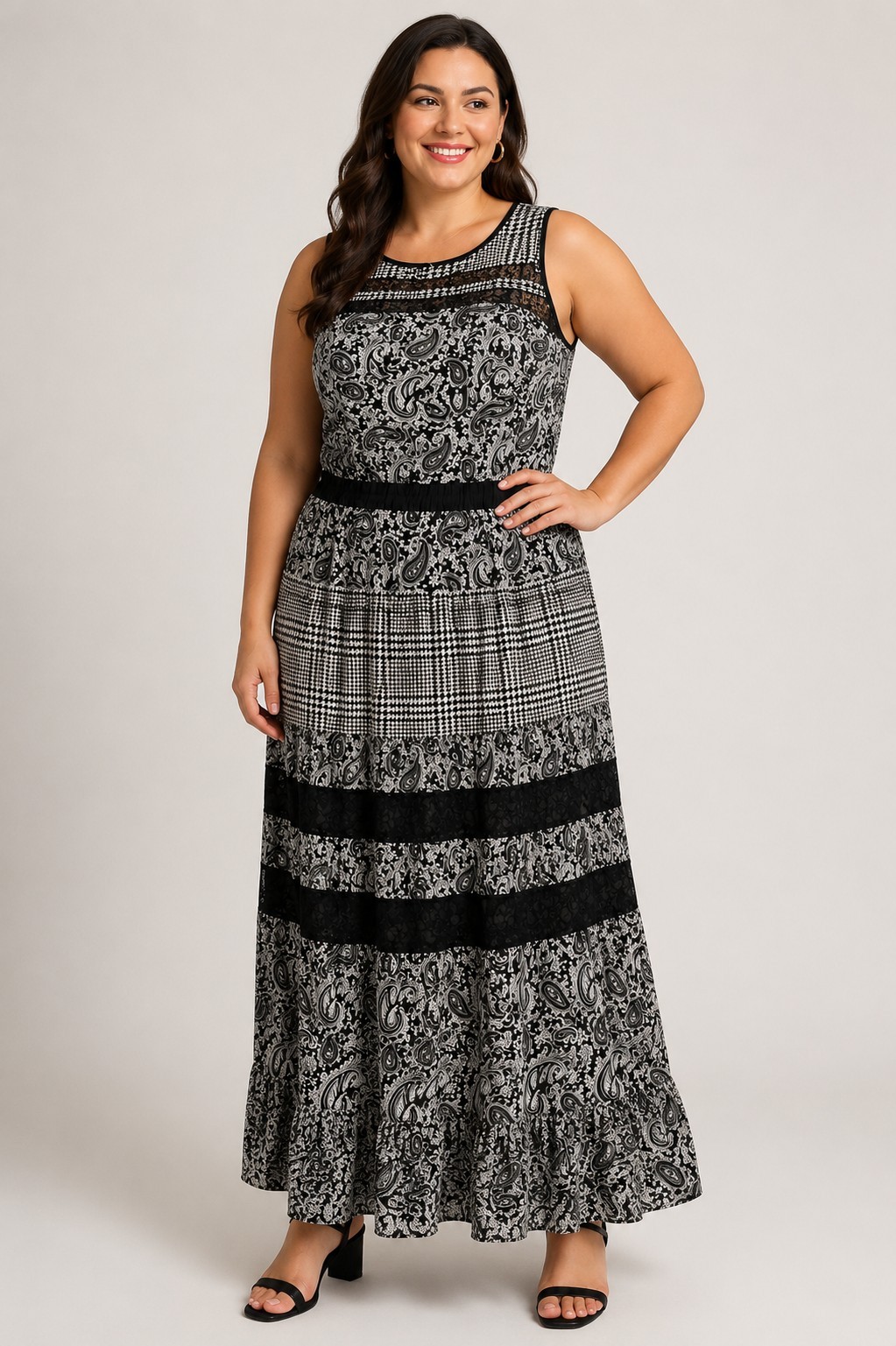 Michael Kors size 1X dress women maxi long sheer paisley keyhole button lace