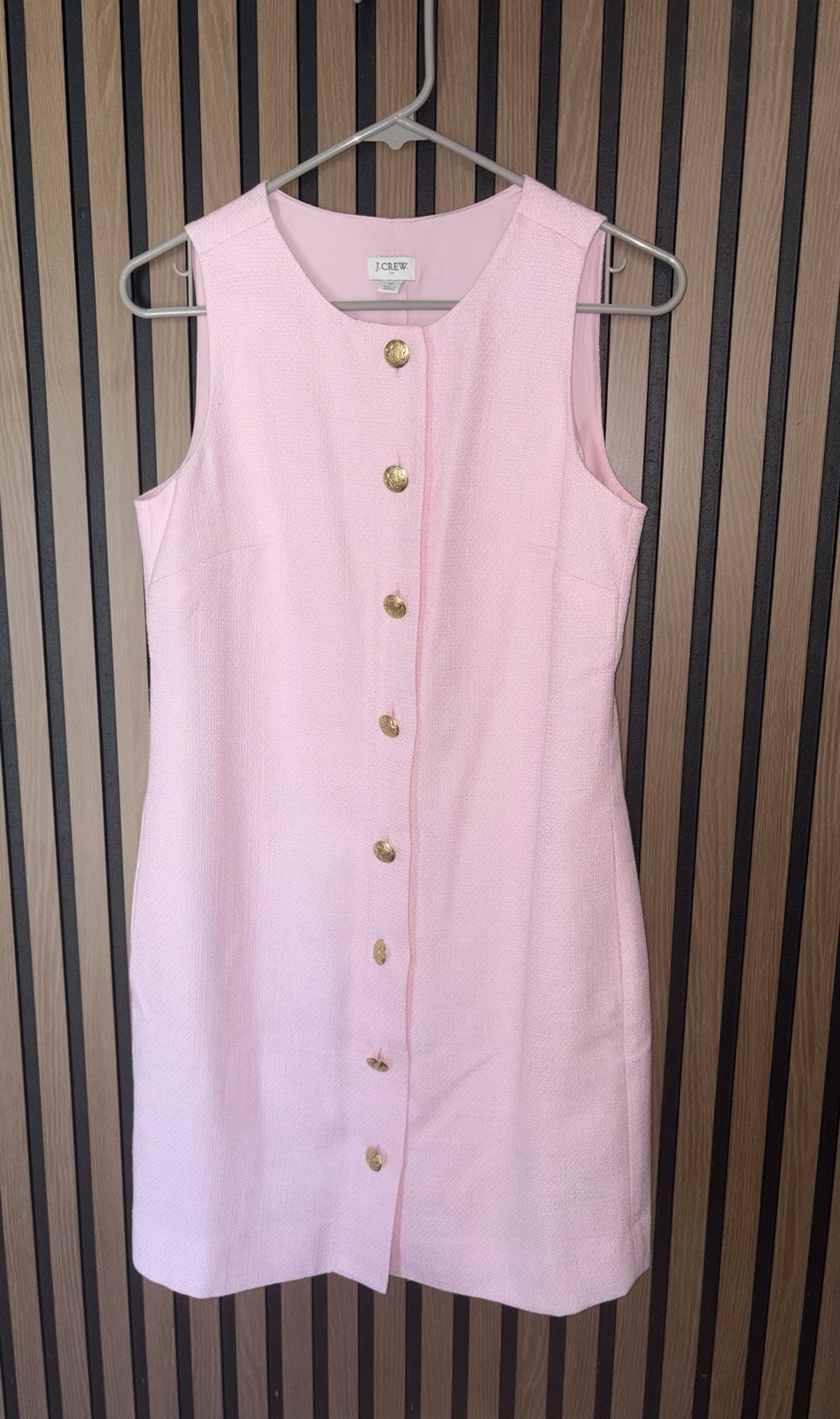 J.Crew Pink Tweed Sheath Dress Sleeveless Button Front Lined Knee Length 0