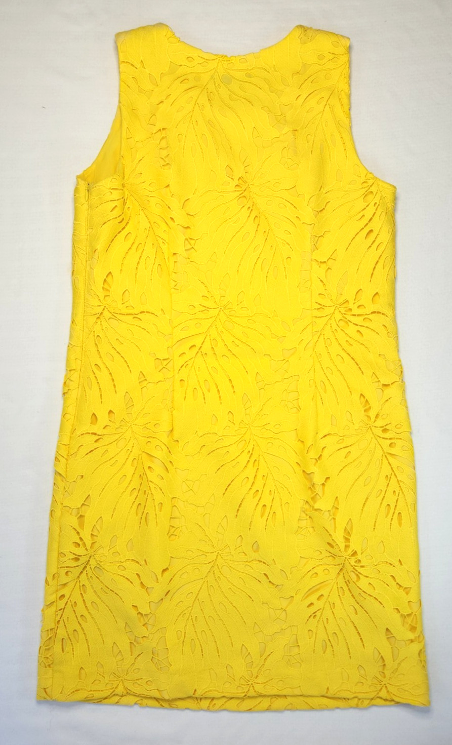 Banana Republic textured cutout lace sheath mini dress floral leaf yellow Sz 12