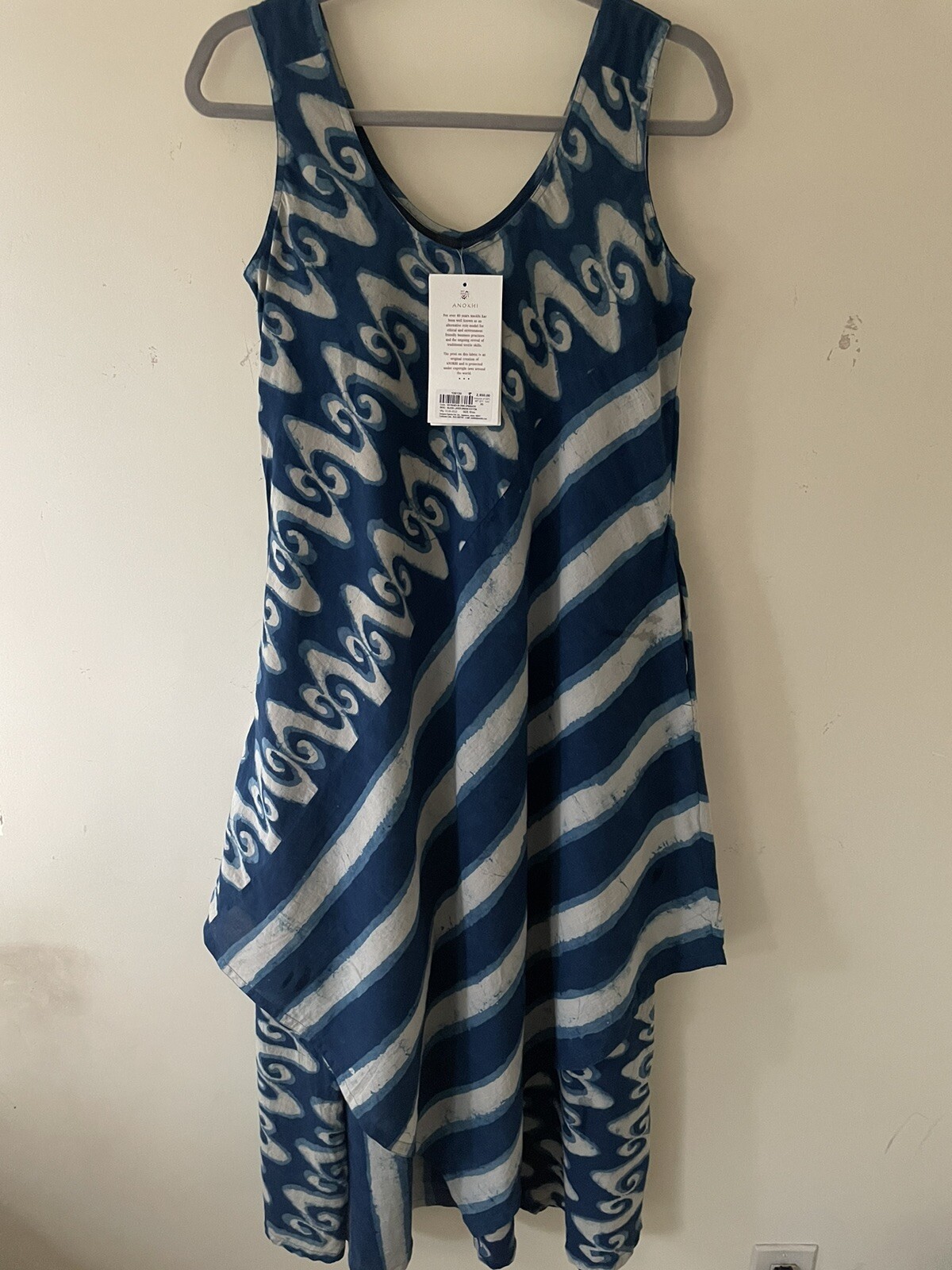 NWT Anokhi Hand Block Indigo Cotton Sleeveless Layers XS 100% Cotton Dress