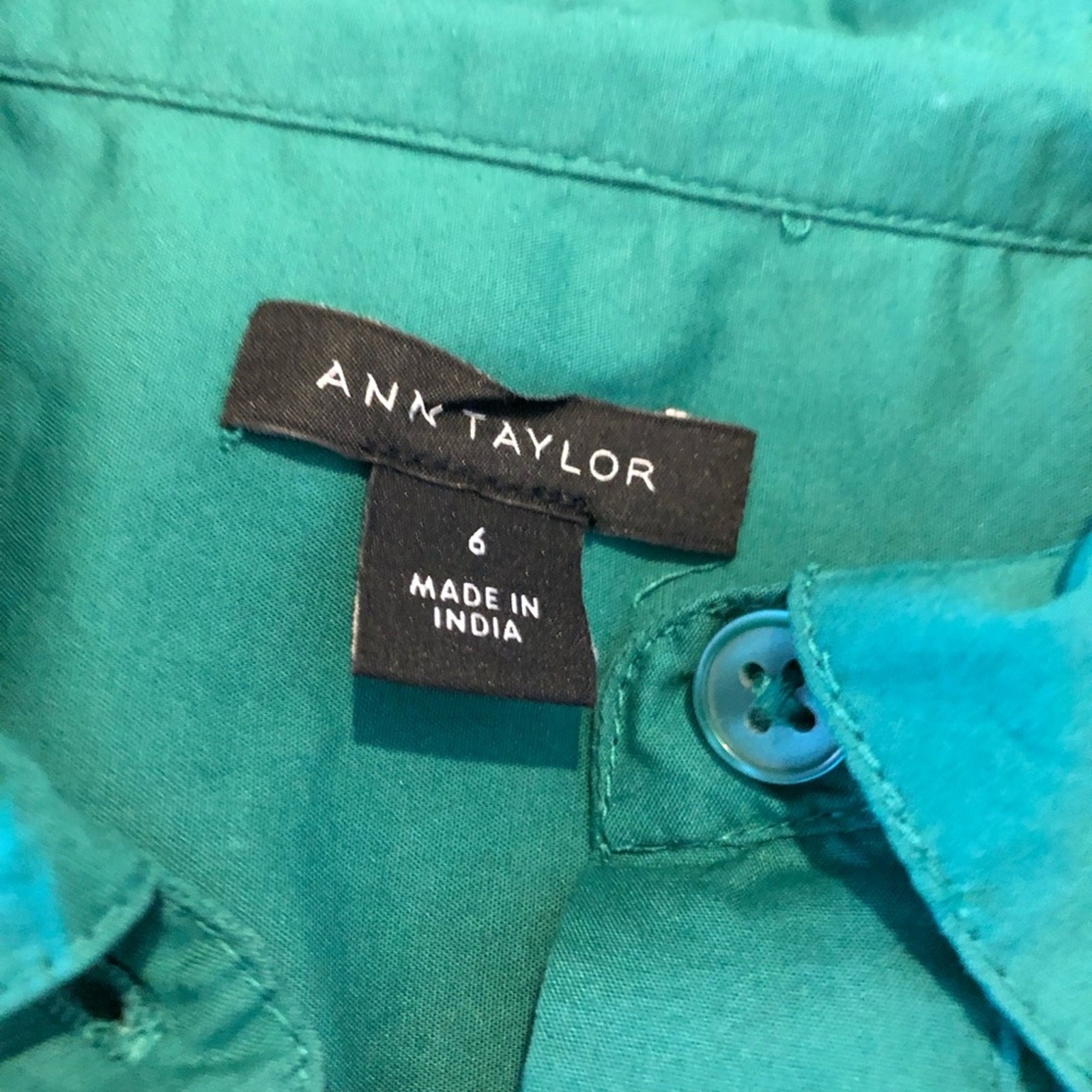 Ann Taylor green smocked waist button down midi shirt dress size 6