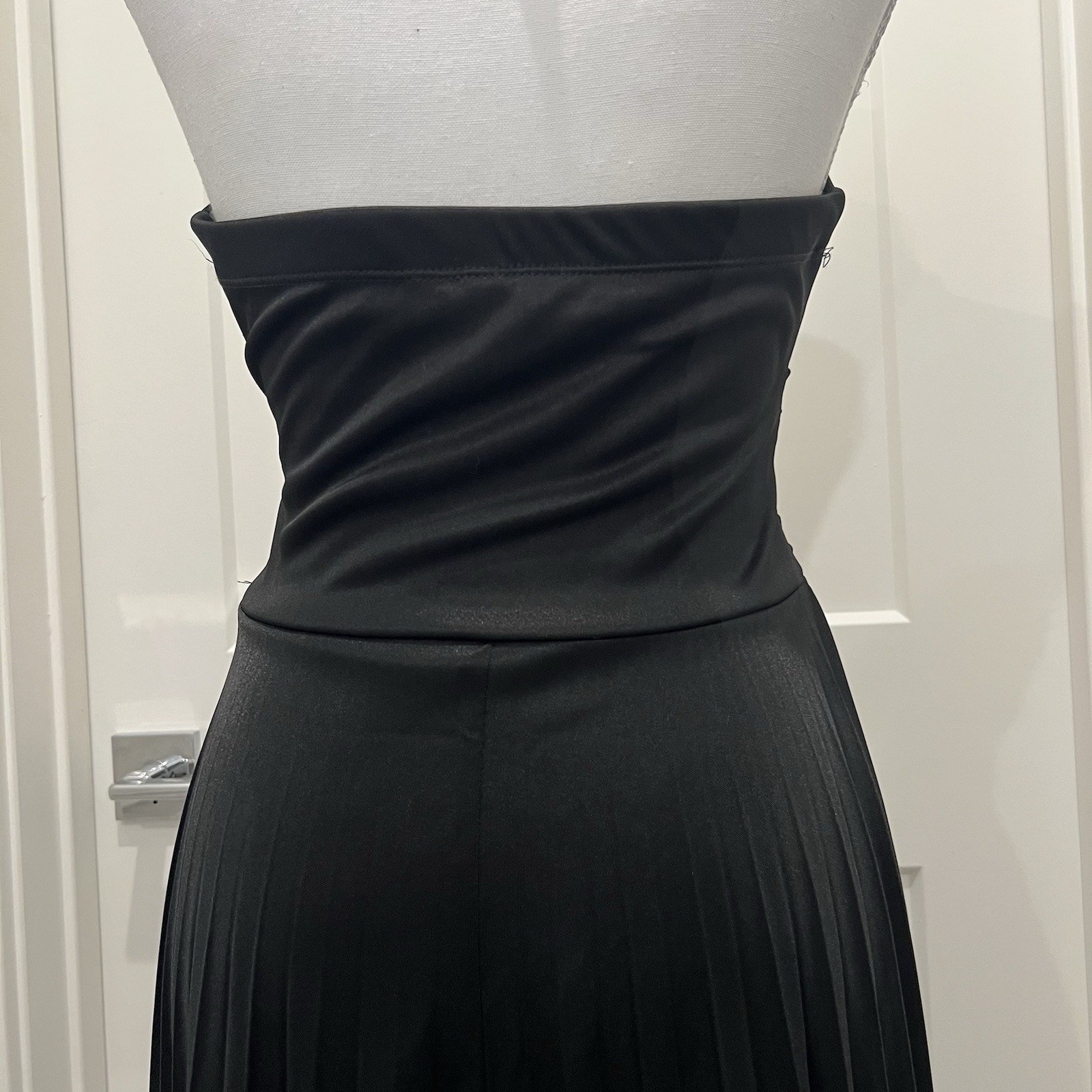 Speechless Y2K Black Satin Pleated Halter Dress Crystal Buckle Size S