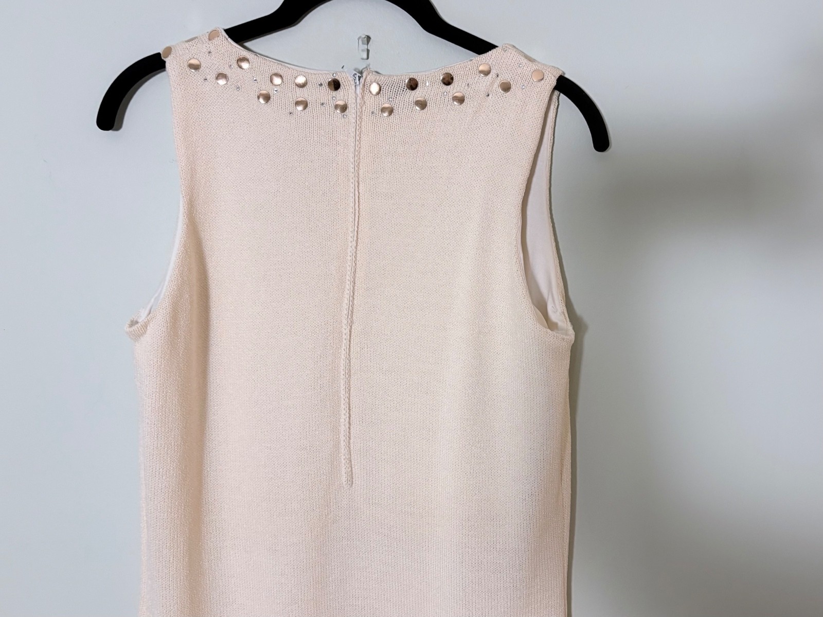 St. John Santana Knit Ivory Sleeveless Studded Rhinestone Dress Size 8 U