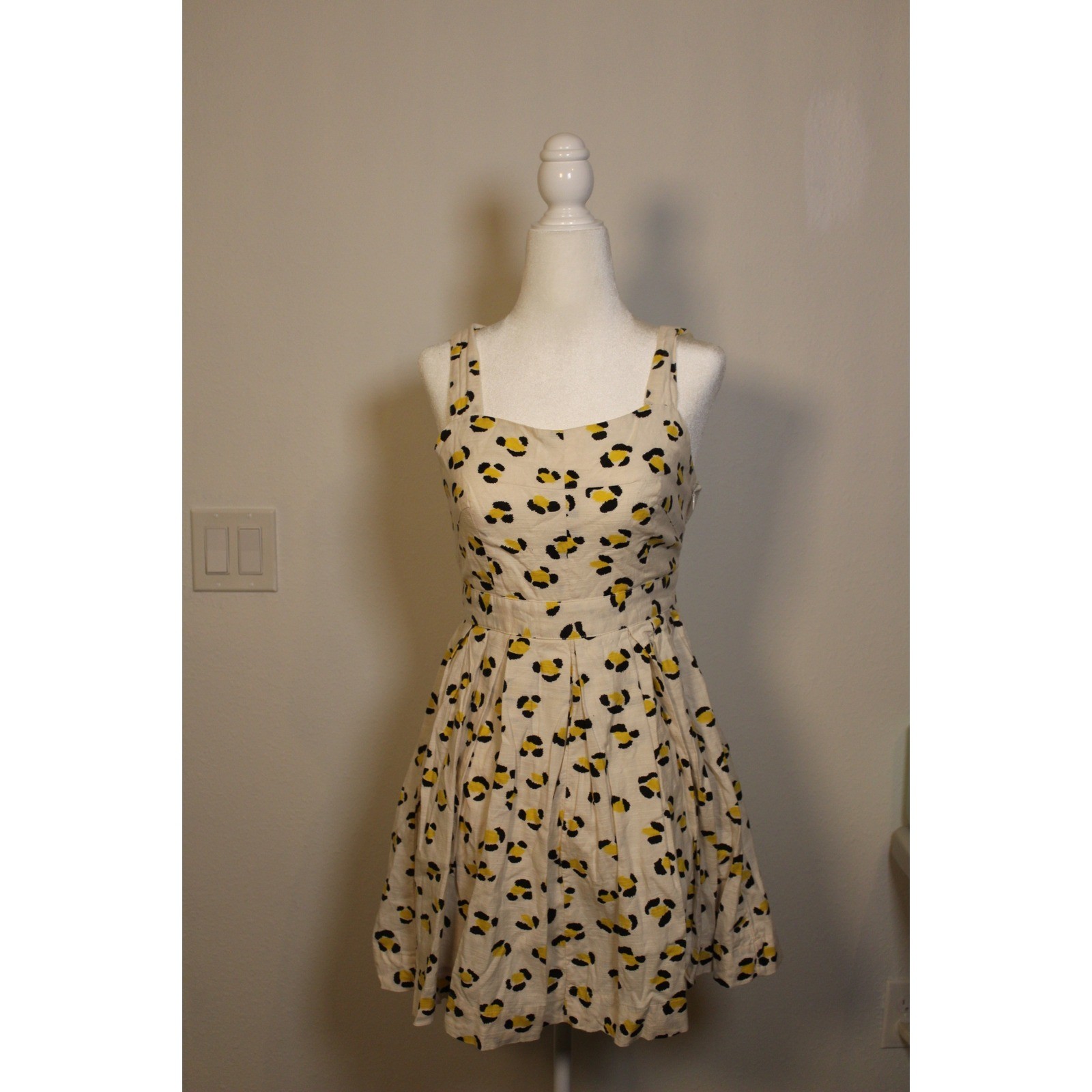 COOPERATIVE Yellow Black Leopard Print Fit Flare Dress Size 4