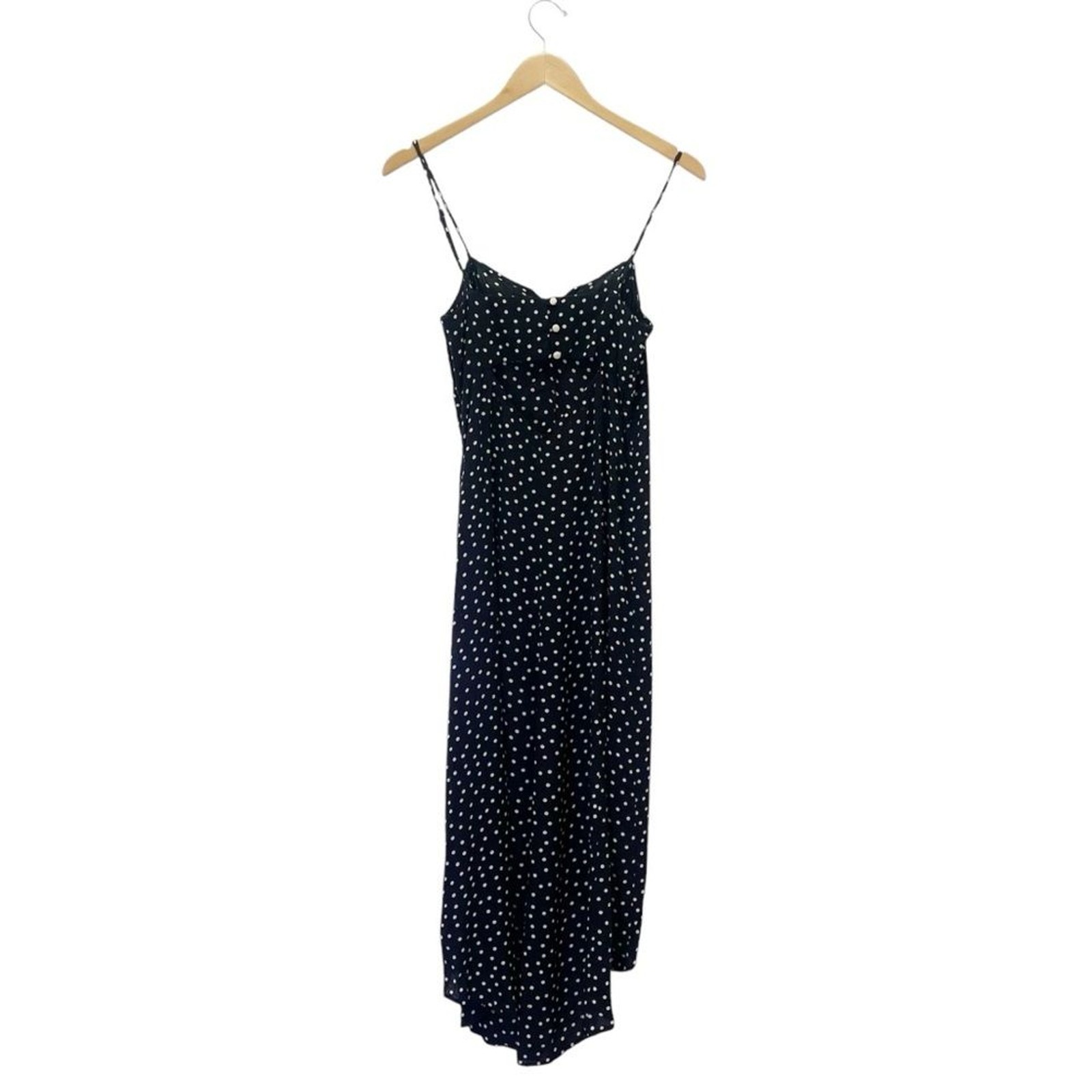 Intermix Linette Black Polka Dot Midi Dress Size 2 Spaghetti Strap Button Front