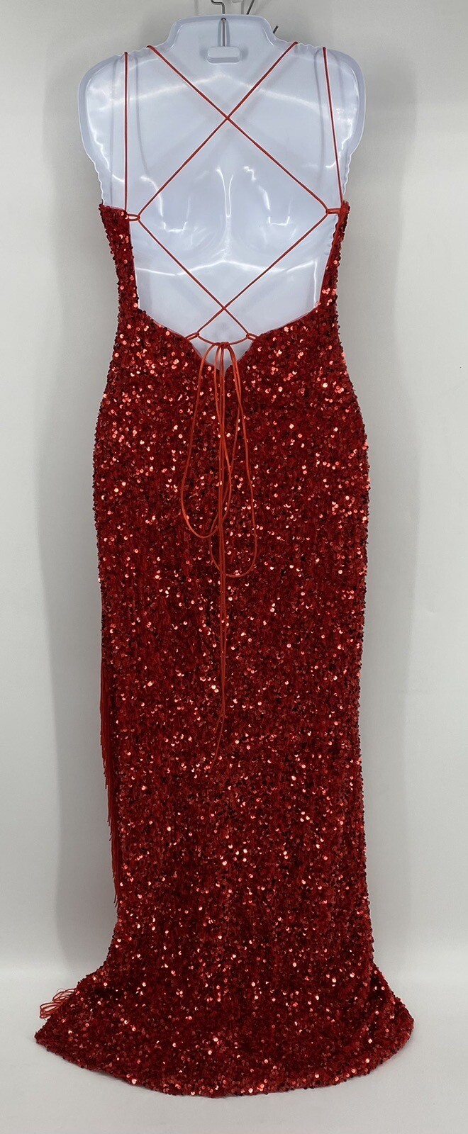 Berlinnova Women’s Mermaid Glitter Sequins Front Slit Red Backless Dress Size 2