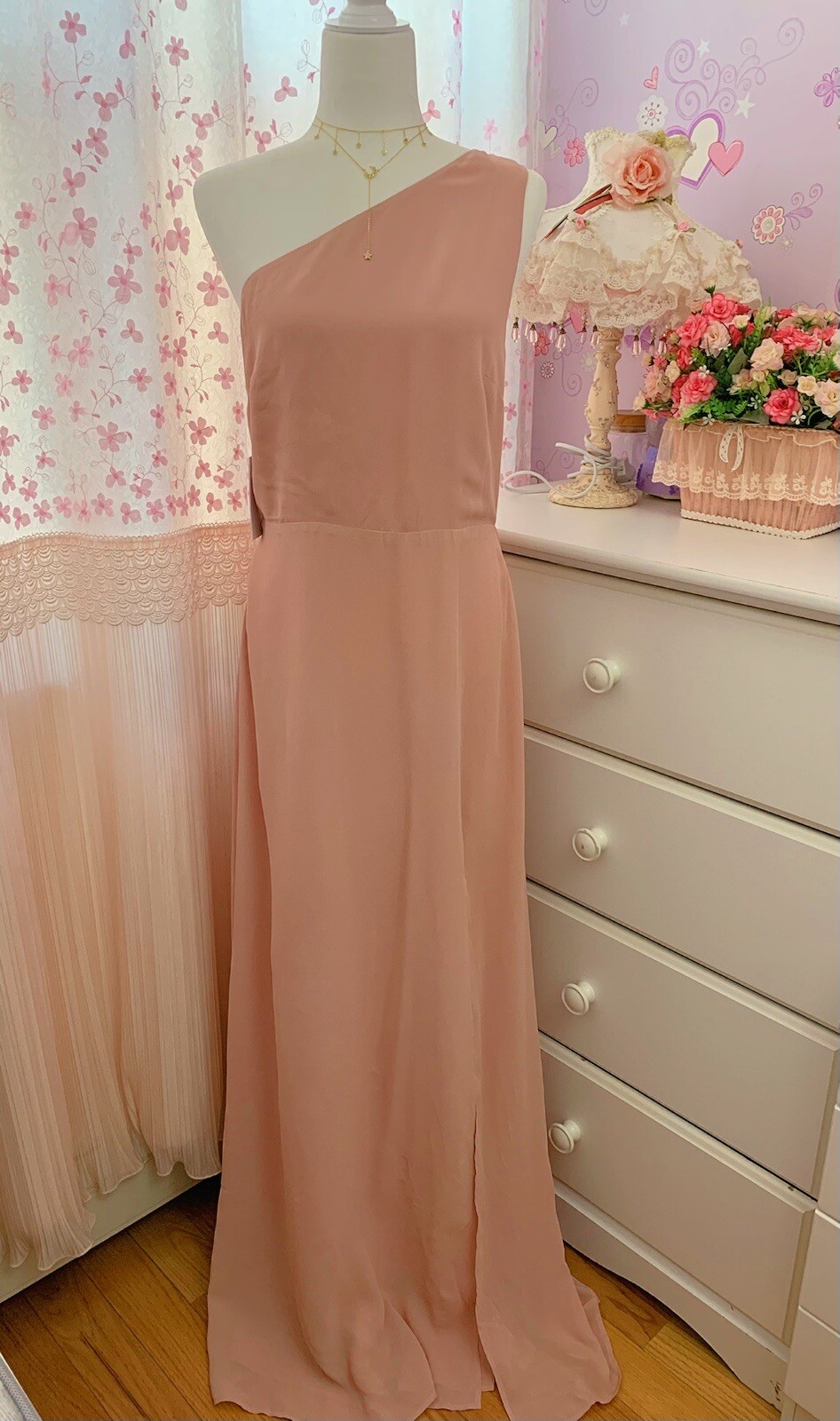 NWT Reformation Evelyn One Shoulder Long Dress Blush Pink Size 10 $348