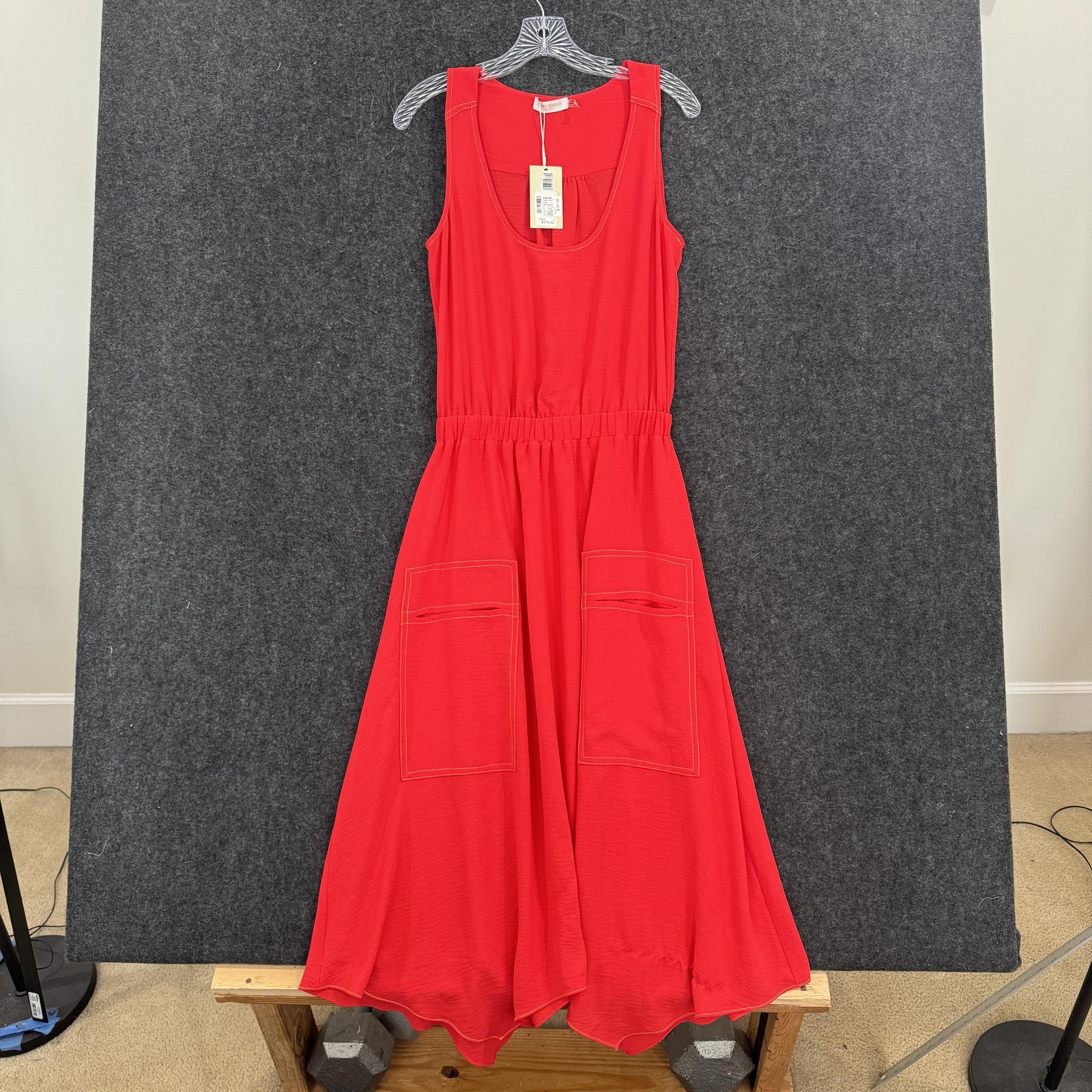 Ramy Brook Hallie Dress Women’s Small Red Scoop Neck Asymmetric Pockets Sundress