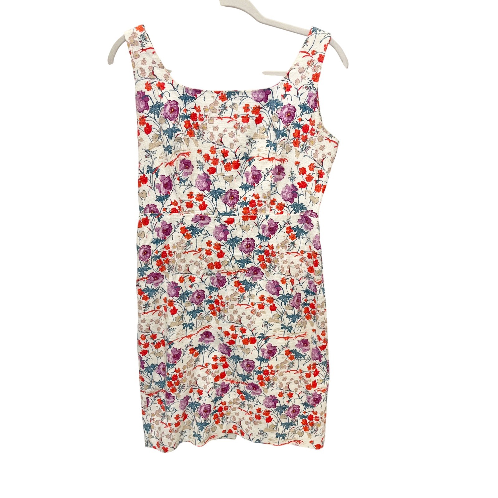 Ann Taylor Ivory Multicolor Floral Sheath Dress Sleeveless Purple Red – Size 4P