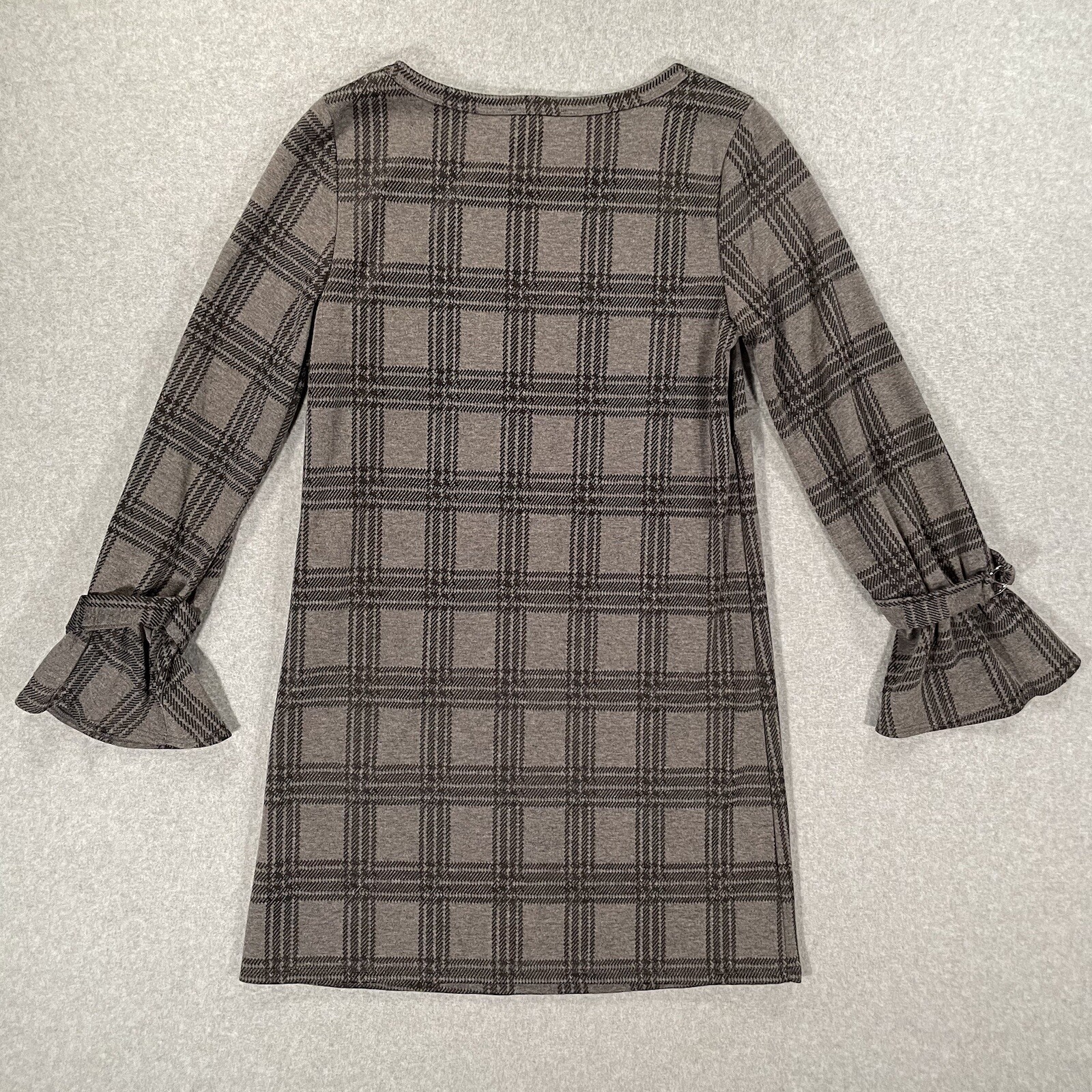 NWT Everly Adele Shift Dress Grey Plaid Ruffle Sleeve Size Small USA Made DR8246