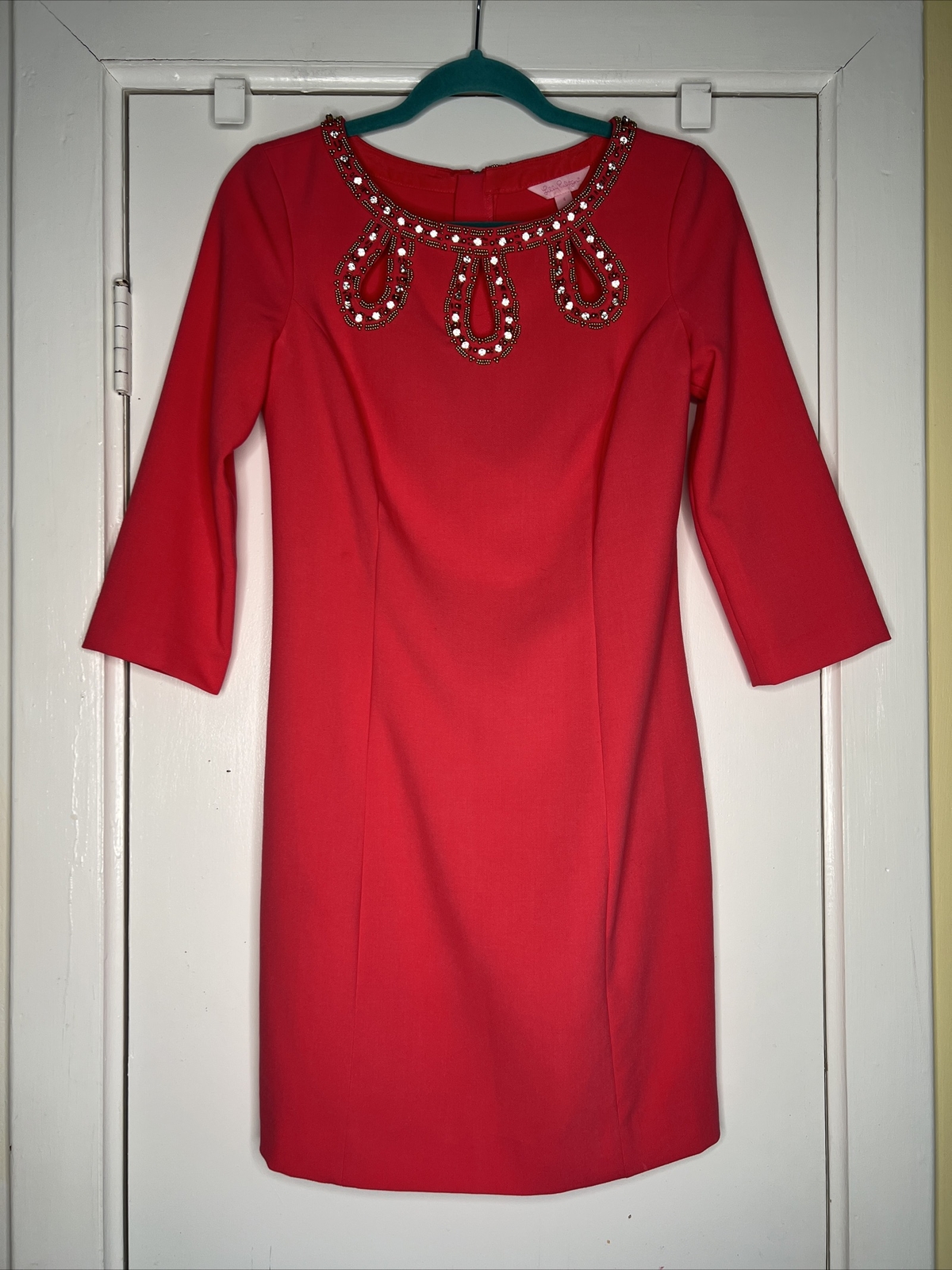 Lilly Pulitzer – Bronte Shift – Watermelon Pink – Beaded Neckline Dress sz 4