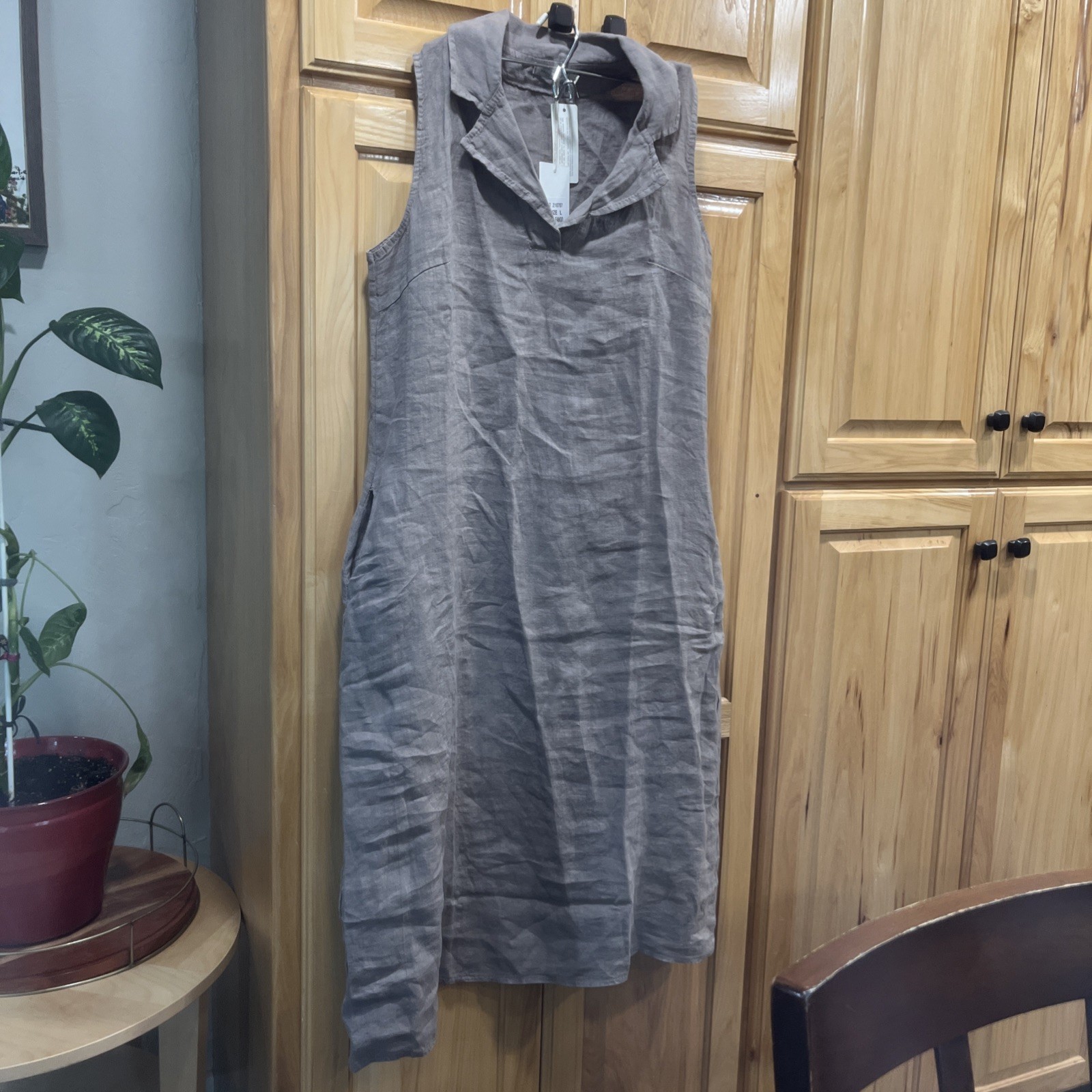 Valentina Naldi Puro Lino Dress Womens L Taupe 100% Linen Made in Italy NWT