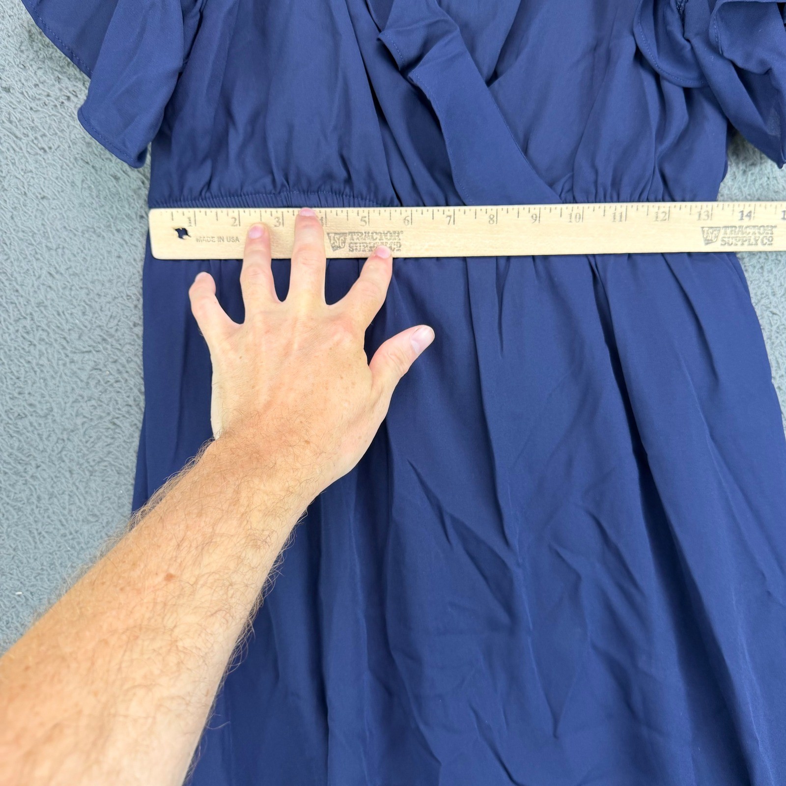 MMMMMM Navy Blue Cold Shoulder Ruffle High Low Maxi Dress Womens Medium