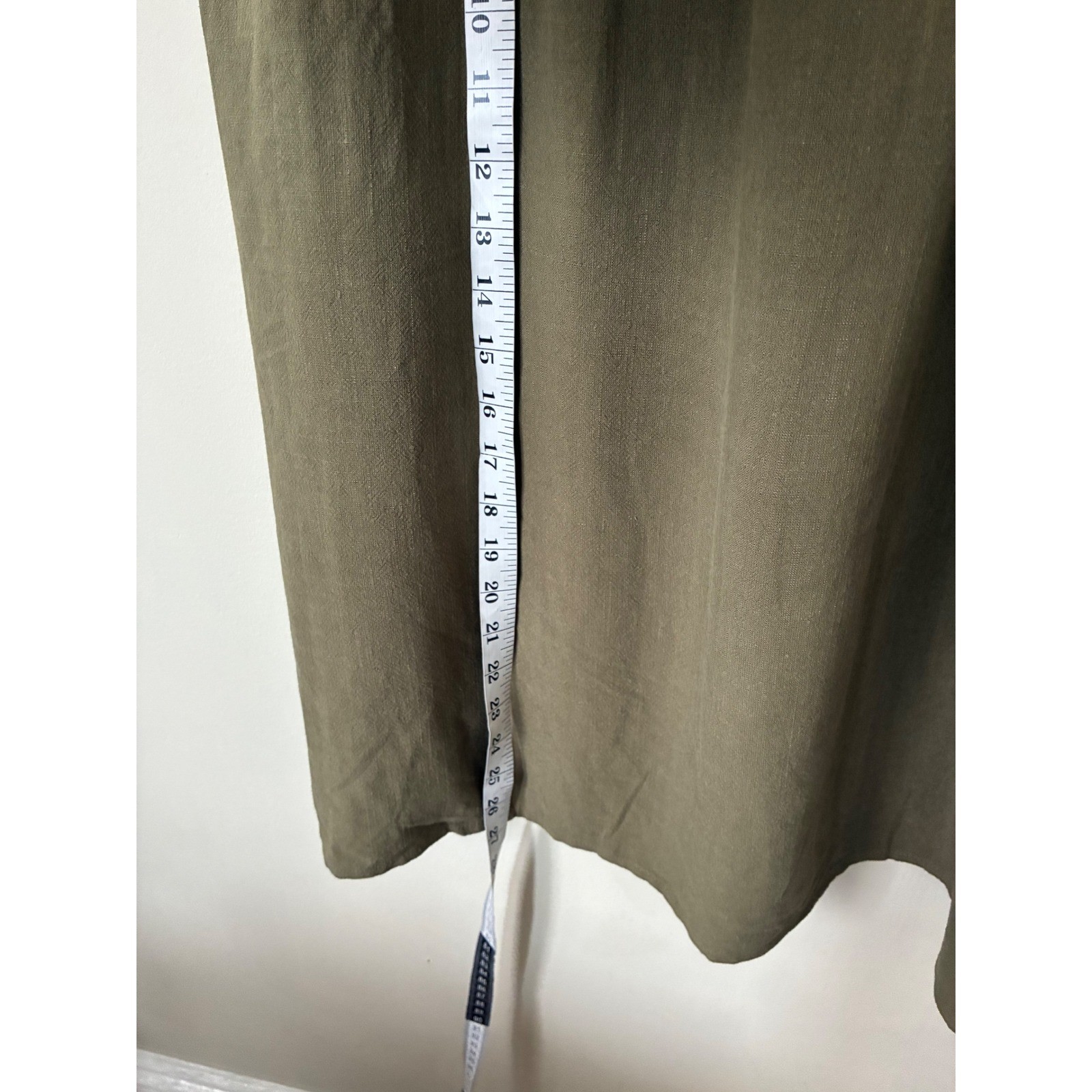 Suzanne Betro Simple Olive Green Linen Blend V-Neck Empire Waist Midi Dress 3X