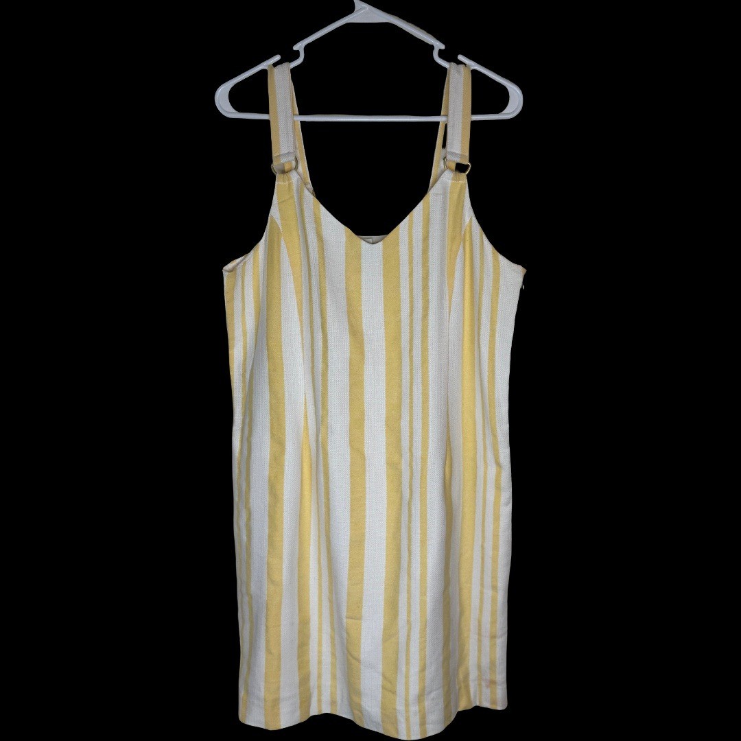 Cato Yellow White Striped Pinafore Shift Dress Womens Medium Cotton Blend