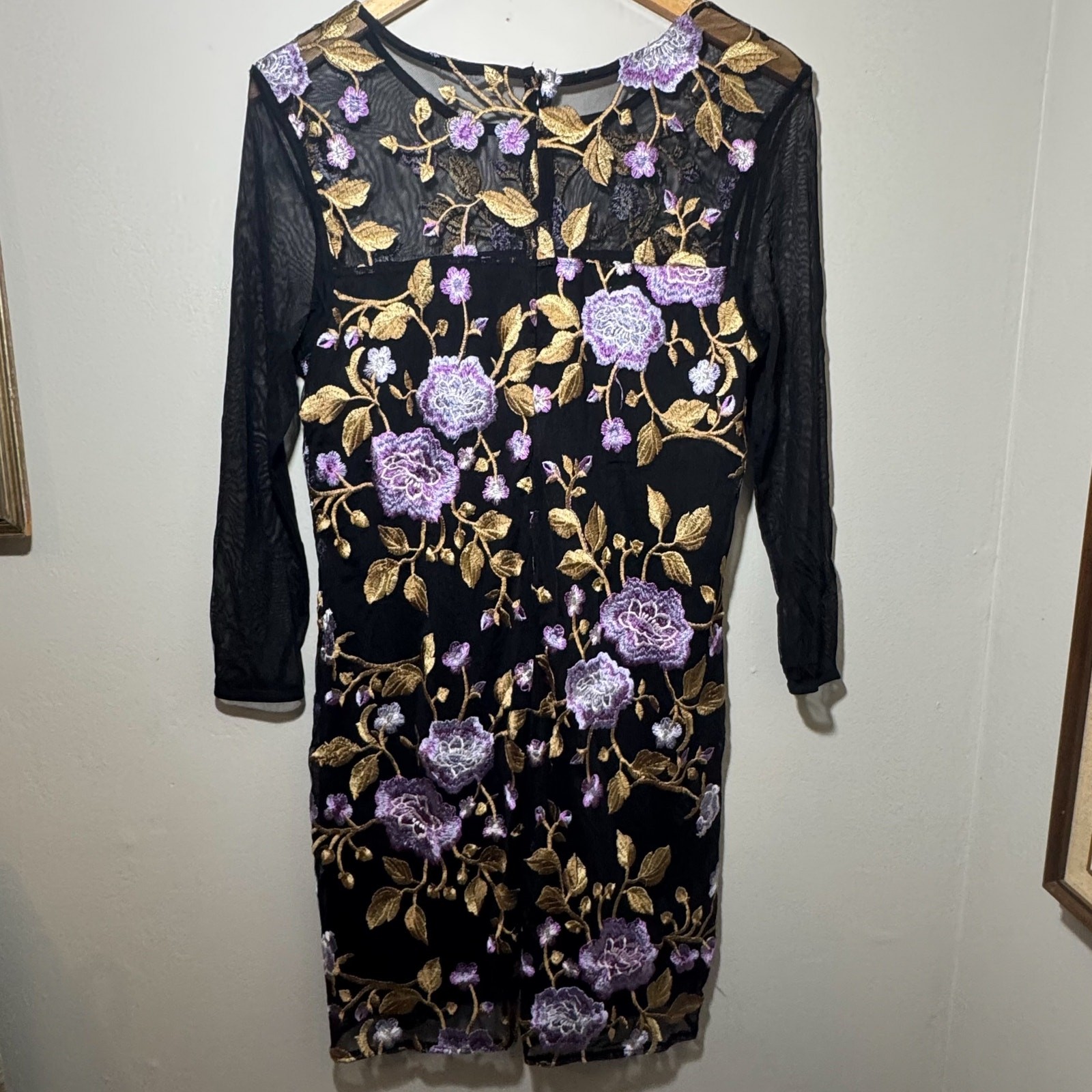 Vintage Jack by BB Dakota Black Floral Mesh Dress Sheer Embroidered 9/10