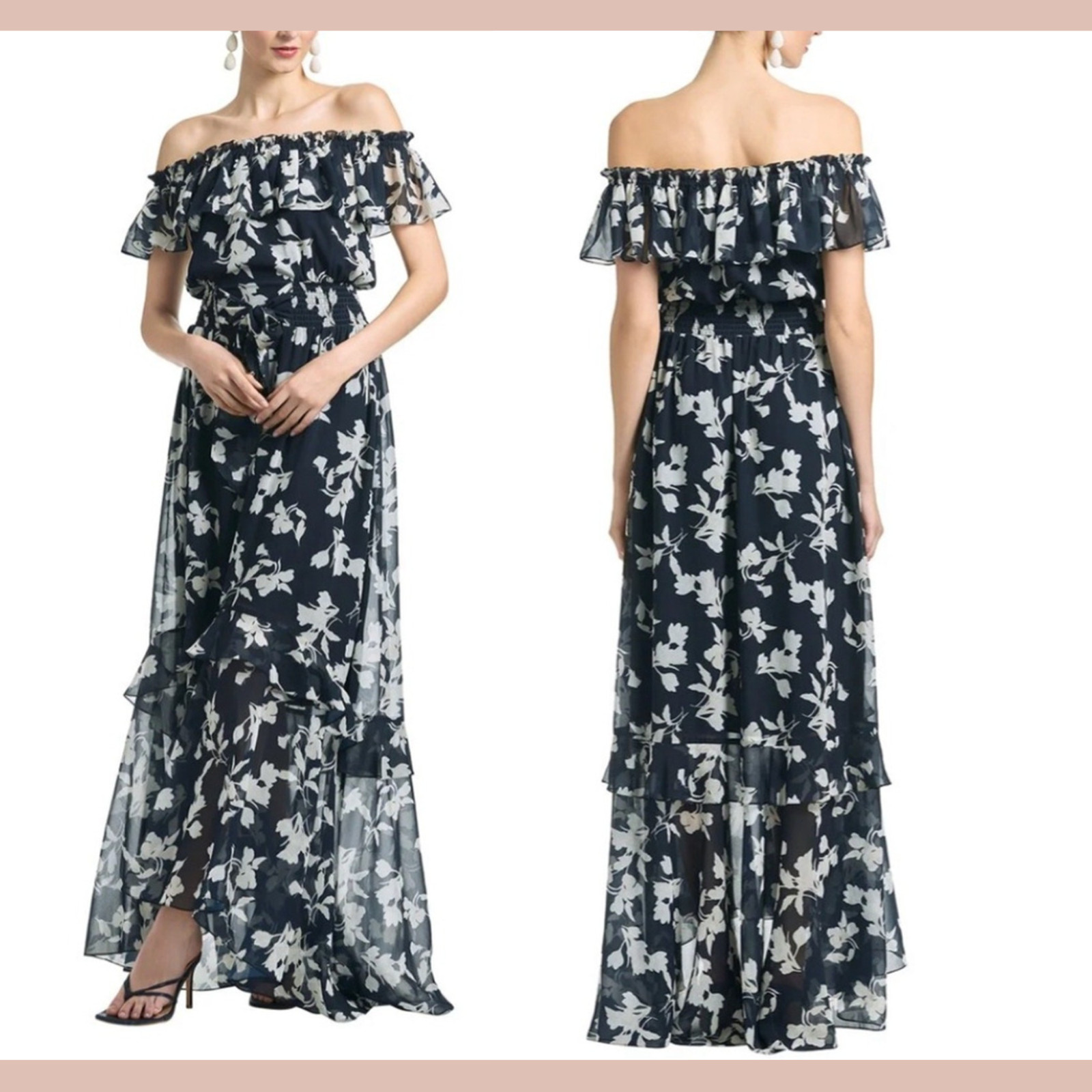 NWT $425 SACHIN + BABI [ 14 ] Riley Ruffle Gown in Navy Venetia Petal #J2127