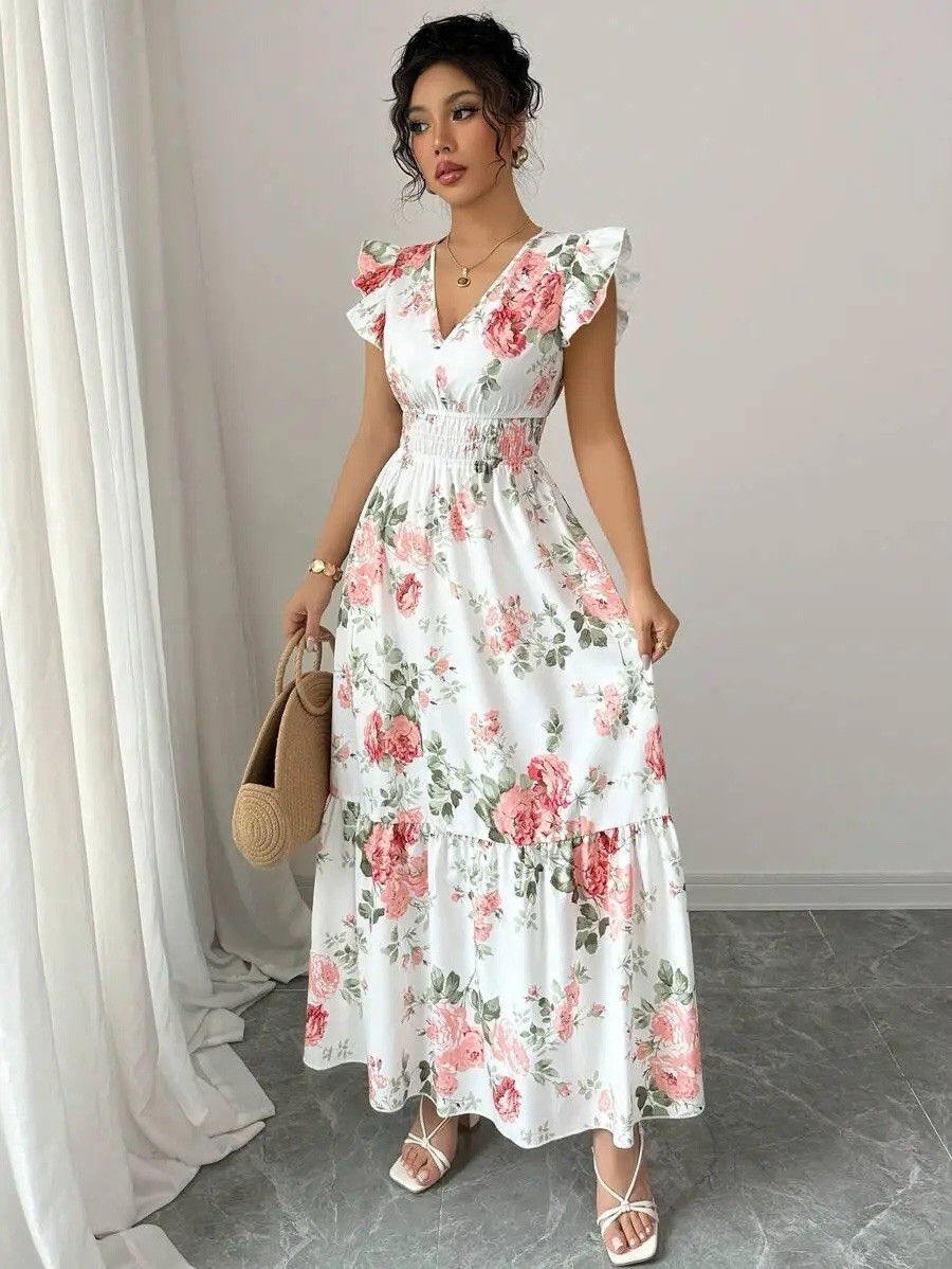 Floral Maxi Dress Cottagecore Ruffle Dress Summer Boho Dress Vacation–LongDress