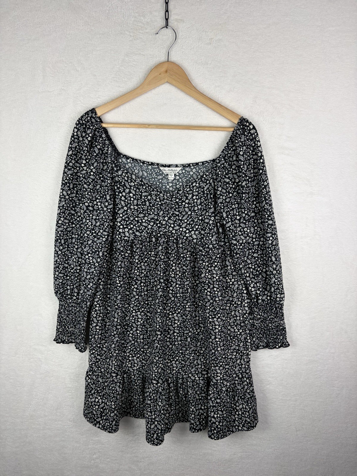 Miss Selfridge Black Ditsy Floral Dress Cottagecore Puff Sleeve UK 10
